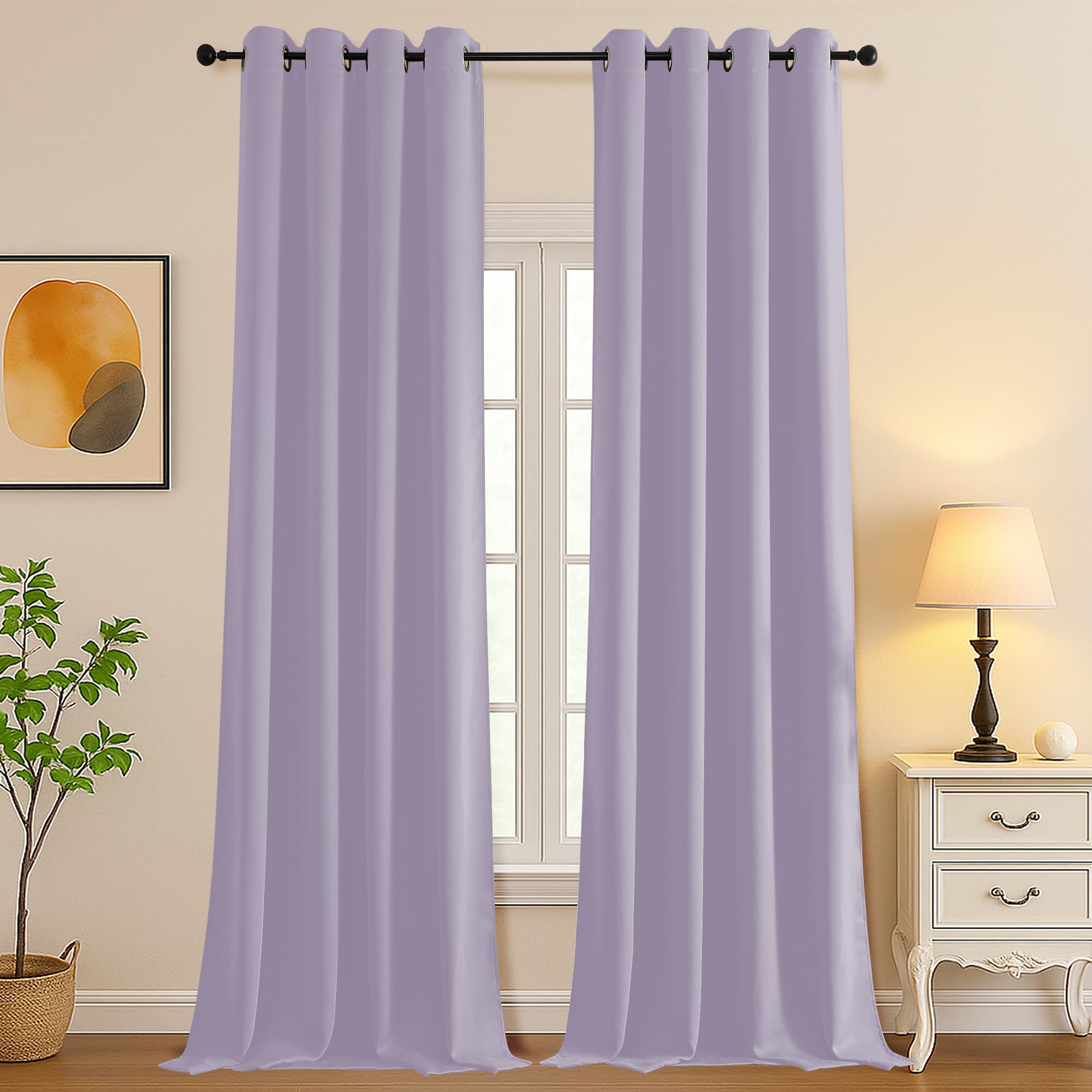 Simplebrand Lilac Extra Long 10ft Curtains for Patio 120 Inches Long 2 Panels Set, Room Darkening Light Blocking Solid Thermal Insulated Energy Saving Grommet Noise Reducing Curtains, 50 Wx120 L