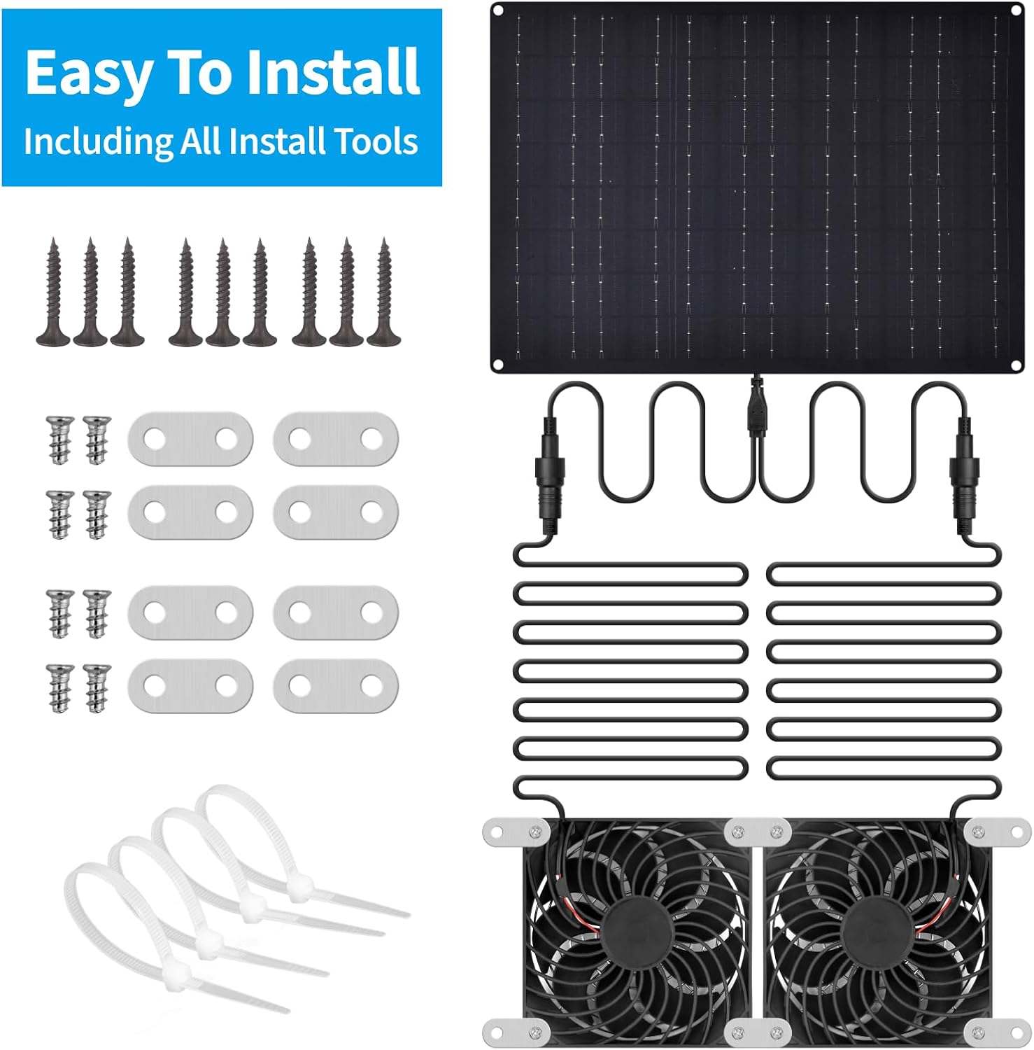 15W Solar Fan, Dual Metal Shell Exhaust Fan Kit for Chicken Coops, Greenhouses, Sheds, Pet Houses, and Windows