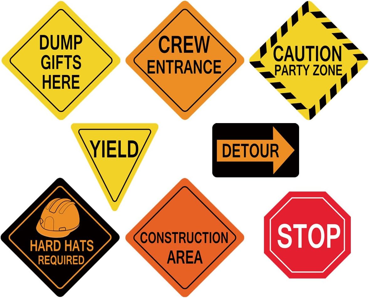 Traffic Signs Cutouts Construction Birthday Party Supplies for Boys Set of 8