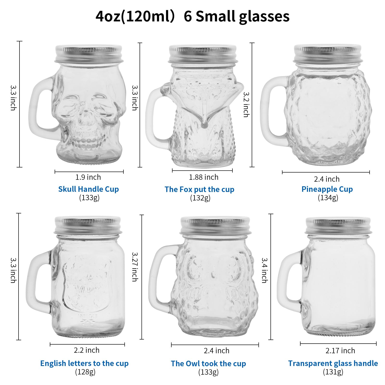 eispap 6 Pcs 4 oz Mini Mason Jar Mugs Mason Jar Mugs with Handles and Lids Small Drinking Glass and DIY Favor Decor Wedding Bridal Shower Party Supplies for Drinks, Gifts, Candles and Crafts