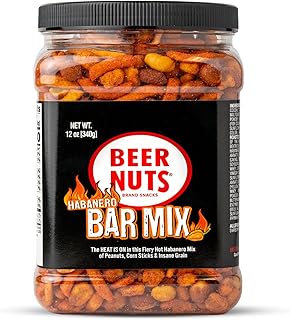 Habanero Bar Mix, Fiery Hot Habanero Mix Of Peanuts, Corn Sticks & Insane Grain, Spicy Bar Mix for Any Party, Resealable Jar (12oz, Habenero)