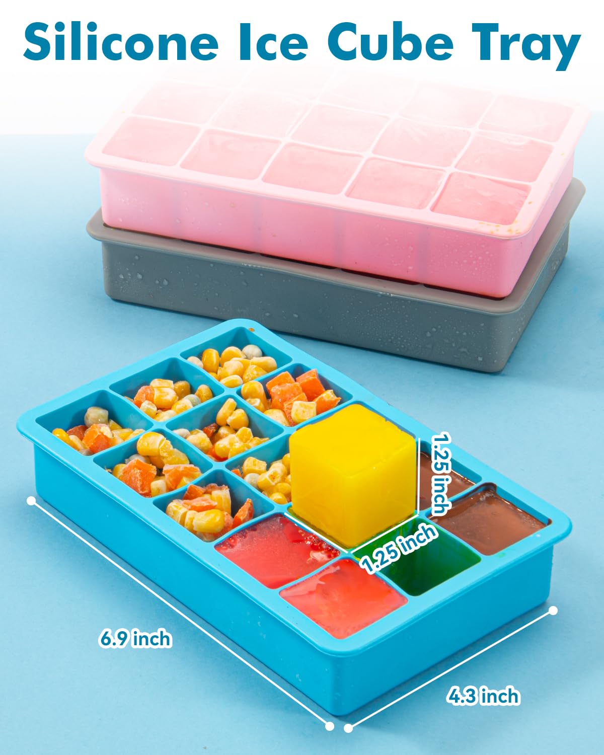 Set di 2 vassoi per cubetti di ghiaccio quadrati in silicone per congelatore, stampo per cubetti di ghiaccio a rilascio facile, vassoio in silicone vecchio stile per cubetti di ghiaccio in gomma per