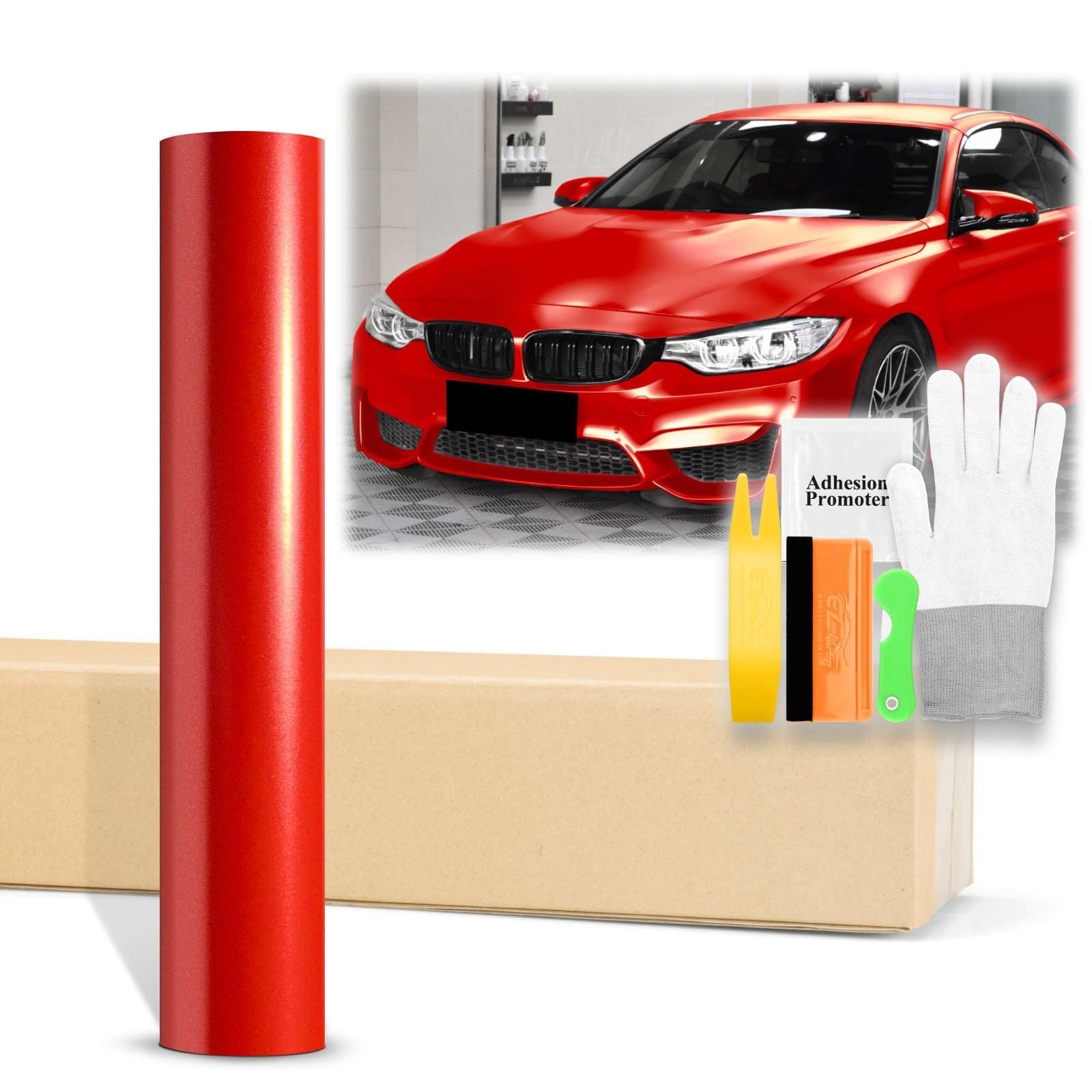 24"x60" (2FTx5FT) Red Matte Metallic Satin Pearl Vinyl Wrap Auto Car Sticker Decal Film Sheet Bubble Free Air Release Technology with Tool Kit