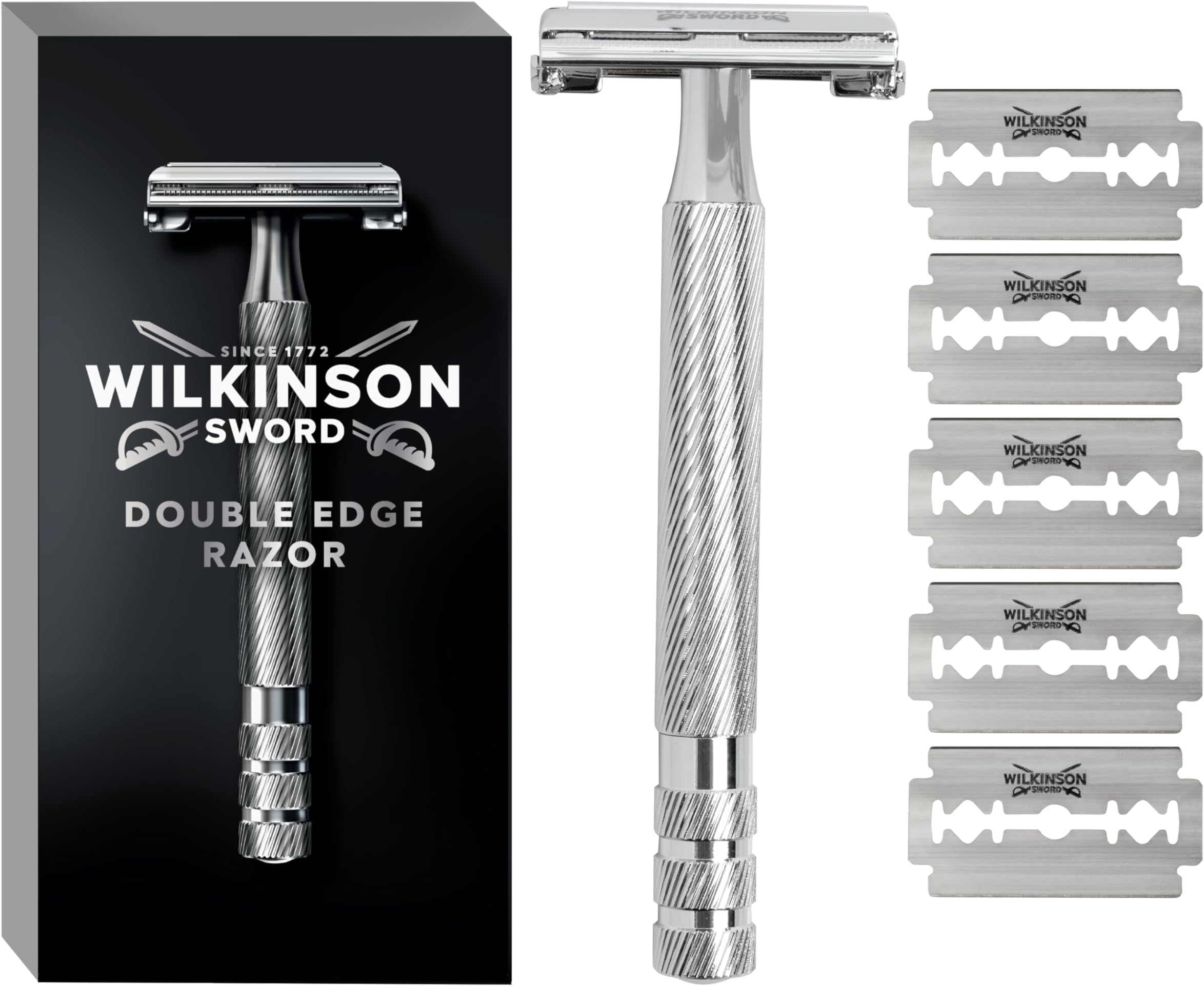 Classic Double Edge Premium Men’s Metal Safety Razor with x5 Refill Blades