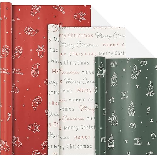 Beautiful Christmas Gift Wrapping Paper Rolls For Small & Medium Size Gifts - Set of 3 Quality Paper Rolls With Cute Designs - Add a Touch of Magic to Every Gift You Wrap - 17 in x 120 in Per Roll