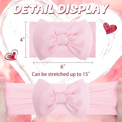 Miniatura 5 de YanJie Diademas de San Valentín de 6 pulgadas para bebé, lazo de pelo rojo, rosa, de nailon elástico, de San Valentín, para bebés, niñas, recién