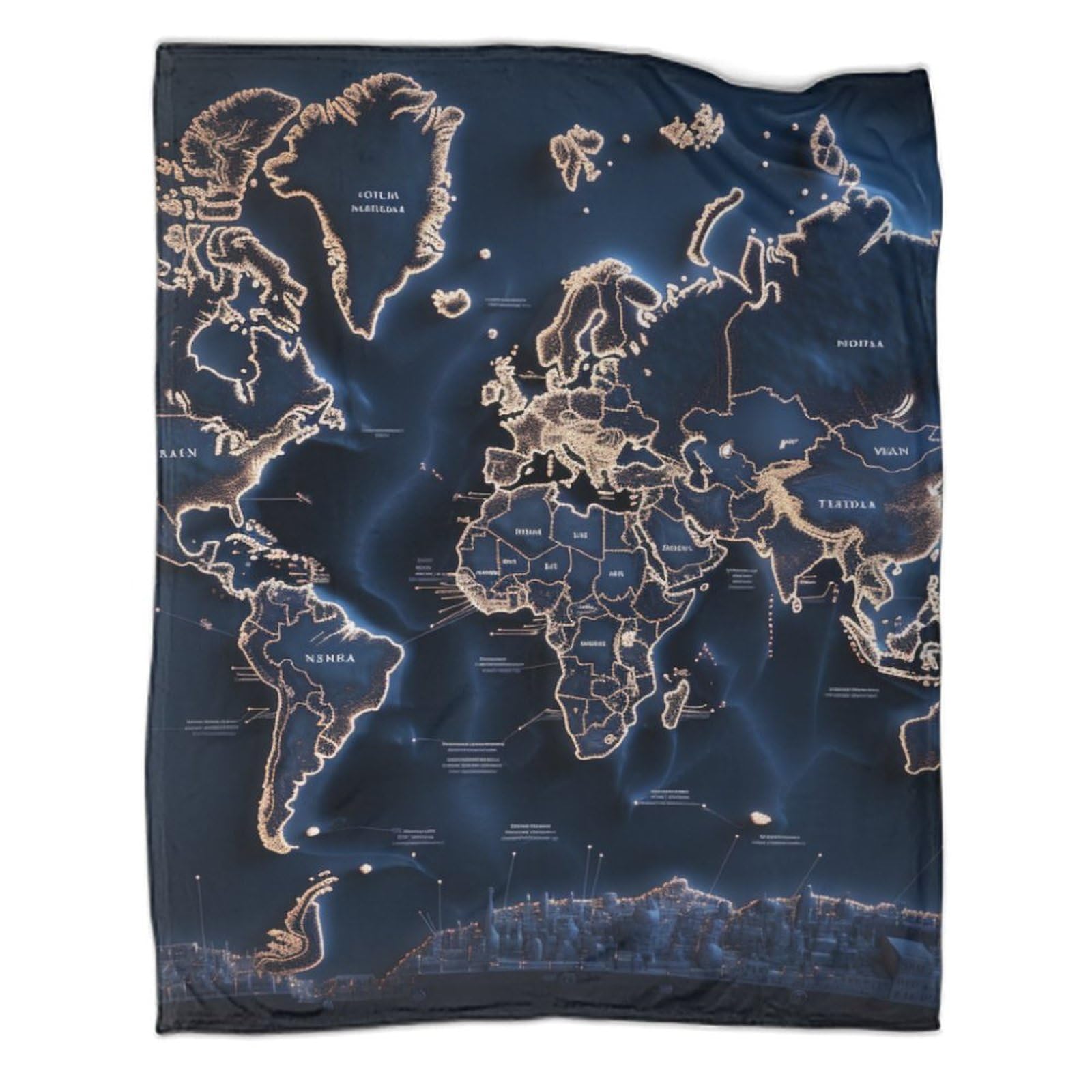 Couverture de voyage haut de gamme motif carte du monde plaid chaud et doux 180x200 cm