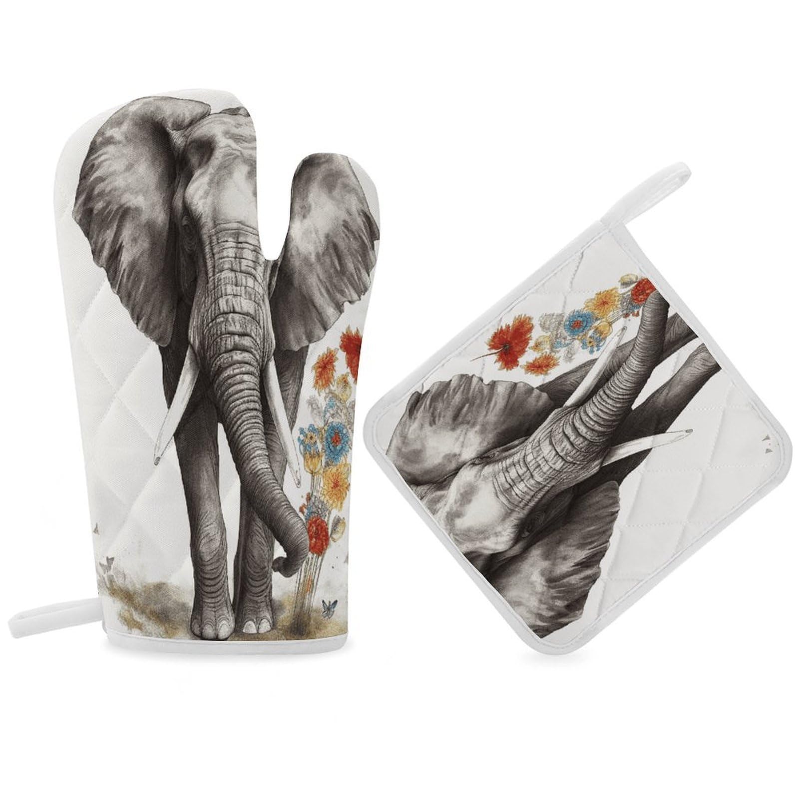 Fodpand Women's Style Elephant5 Oven Mitts And Pot Holders Sets,Oven Gloves For Kitchen Oven Mitts And Potholders For Baking Cooking Grilling Apartment Essentials