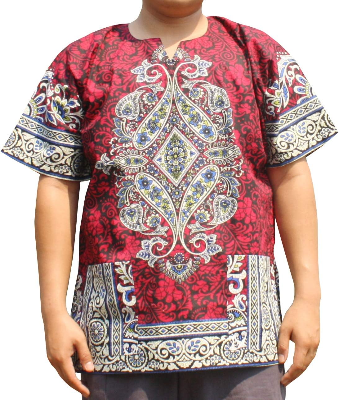 RaanPahMuang Dashiki Shirt Radiant Colors Casual Paisley Intricate Aum Print