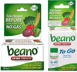 Beano Food Enzyme Dietary Supplement, 30 Tablets and To Go Pocket Pack of 12 Tablets