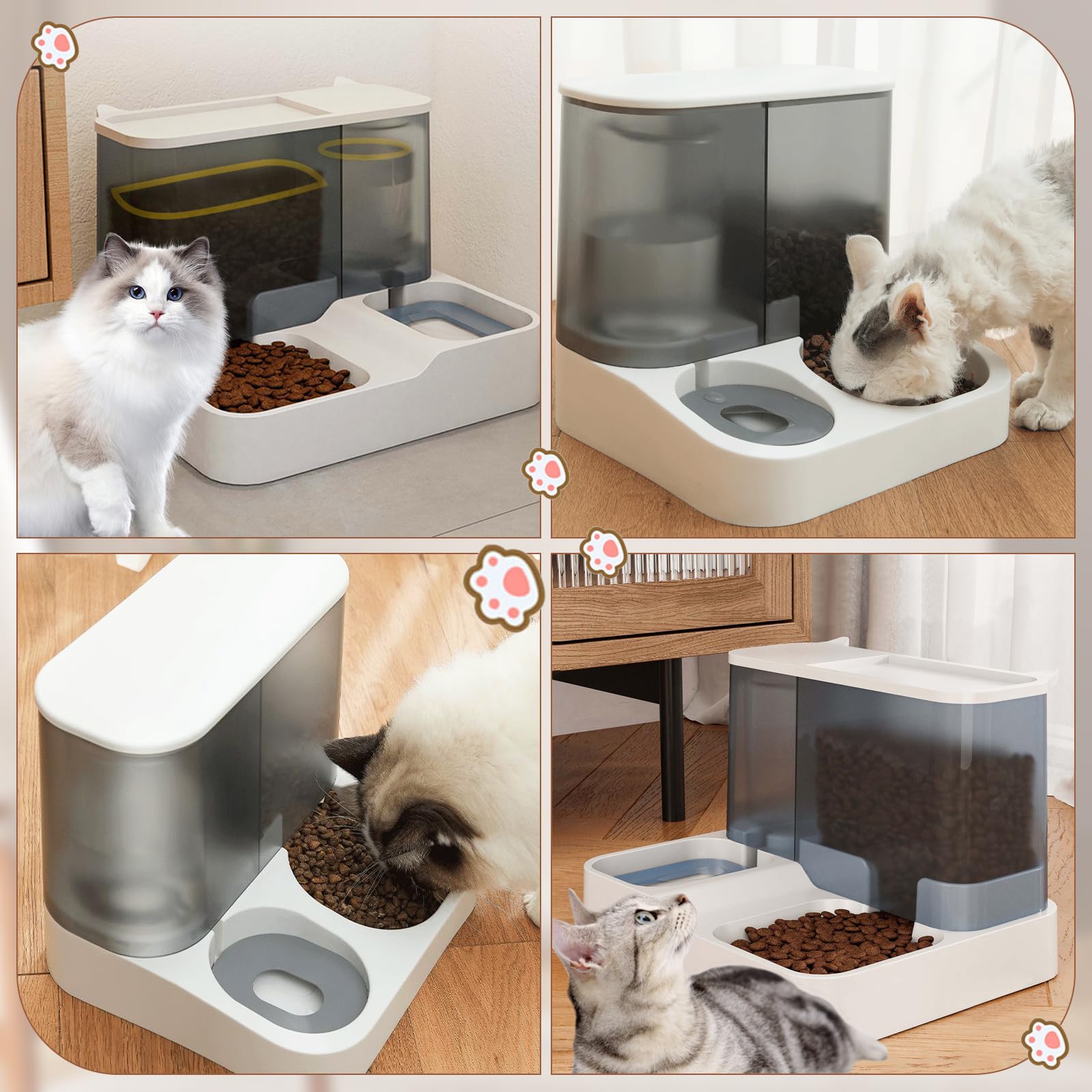 Distributore Automatico 2-in-1 Cibo e Acqua per Gatti 3,8L | A gravità, senza BPA, 2,8L cibo + 1L acqua, a prova di perdite, senza corrente, per gatti e piccoli cani