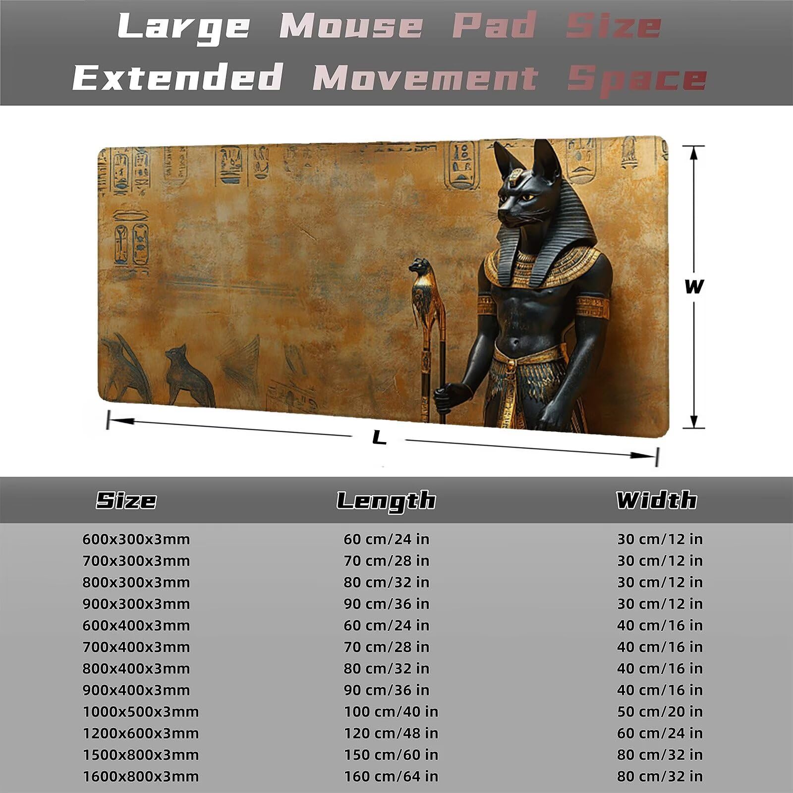 Anubis podkładka pod mysz 1600 x 800 mm podkładka pod mysz dla psa duża japońska podkładka pod mysz antypoślizgowa gumowa podstawa powierzchnia ze szwami na krawędziach mata biurowa do komputera