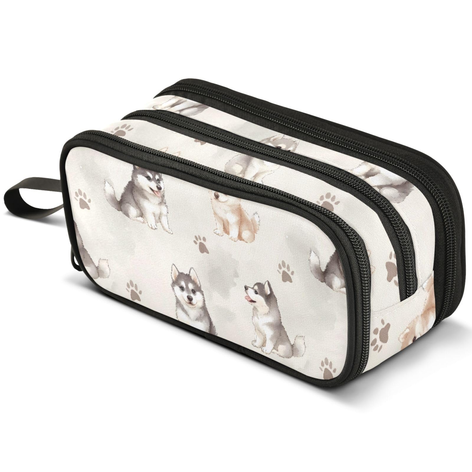 ALAZA Cute Husky Dog Large Pencil Case, Pen Pouch Pencil Bag with 3 Compartments Pen Holder Organizer Stationery Bag