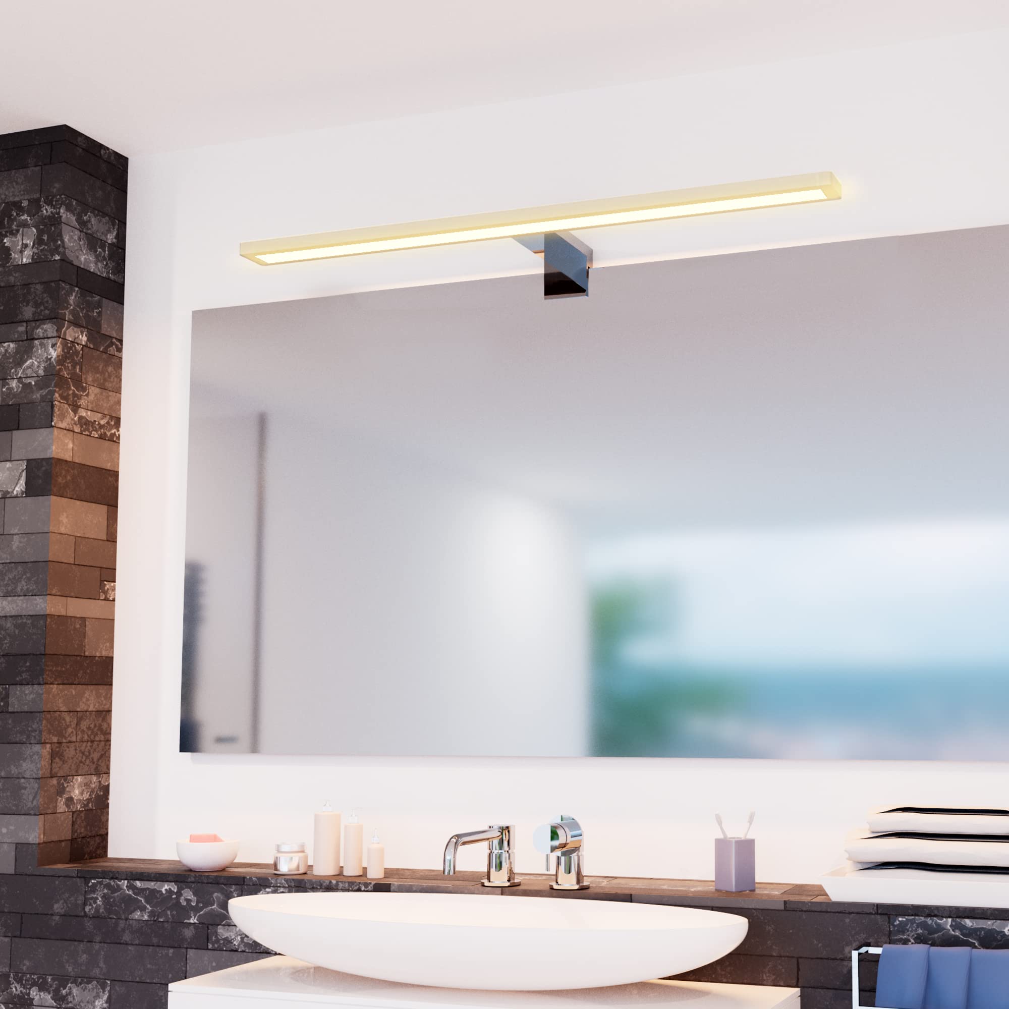 SSC-LUXon LINA - Lampada da specchio per bagno, 50 cm, luce bianca calda, 230 V, colore argento lucido, 3 in 1