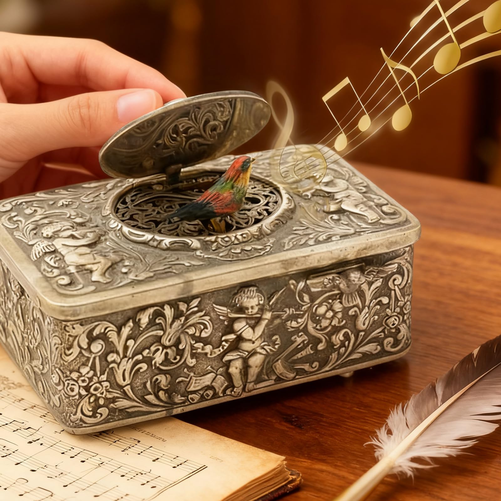 Amazon.co.jp: アンティーク機械式歌う鳥オルゴール 手作り合金