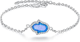 EVER FAITH 925 Sterling Silver Blue Opal Gemstone Hamsa Adjustable Bracelet Chain