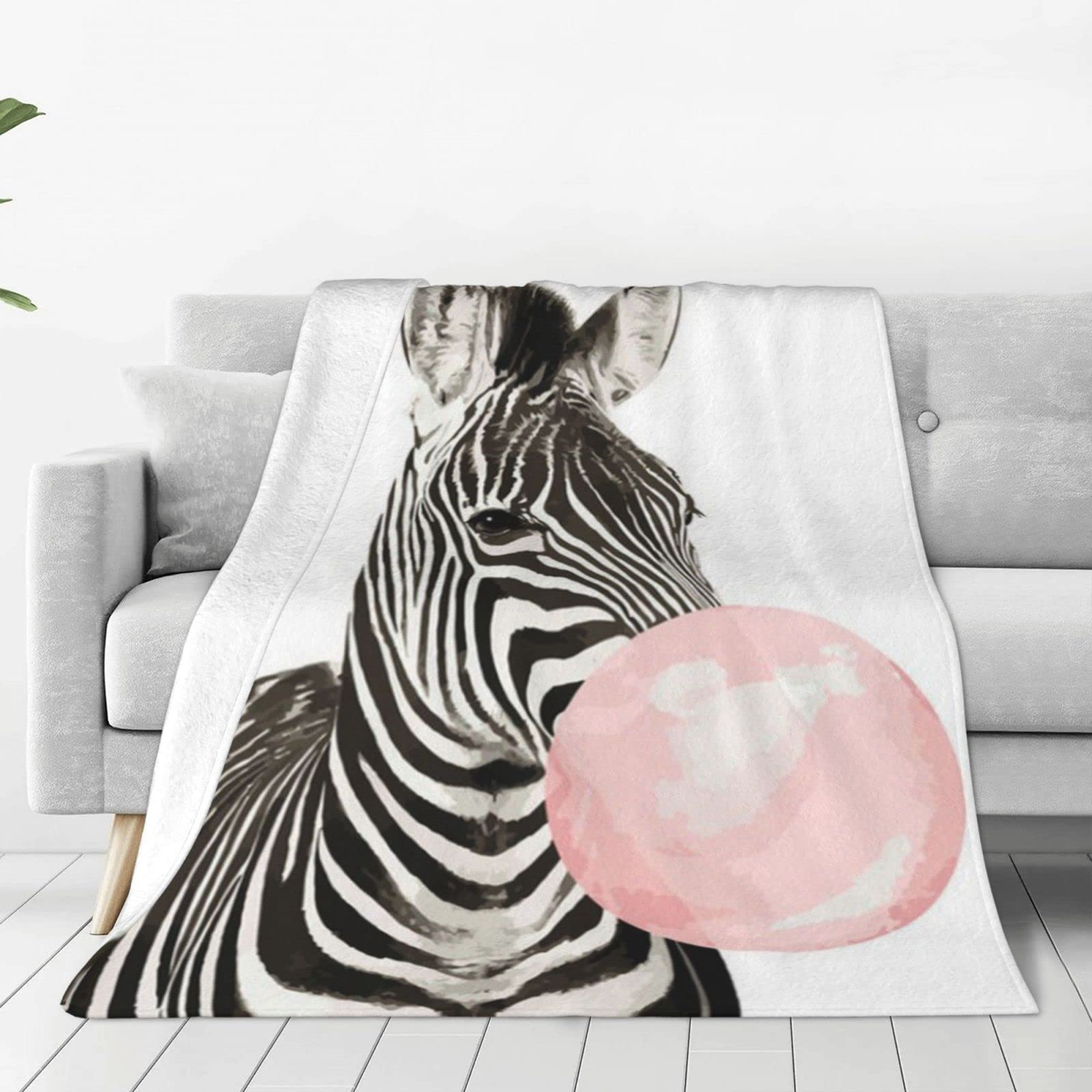 Lsjuee Throw Blanket Zebra Blowing Bubble Gum Warm Cozy Soft Lightweight Flannel Fleece Blanket for Bedroom Sofa Room Home Decorative Fuzzy Blanket 40"x30"