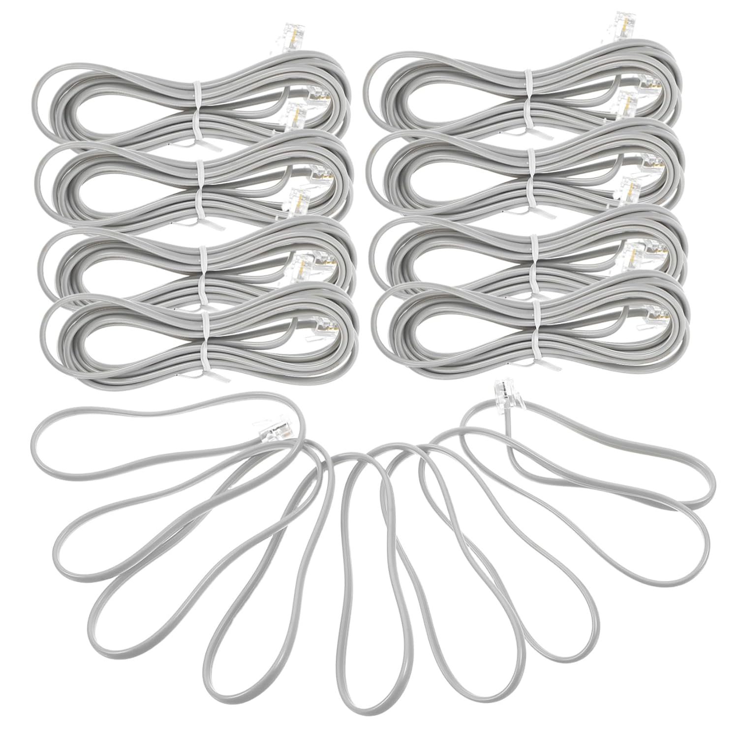 KOMBIUDA 10pcs PC Phone Cord Extension Cables Silver Gray Pure Copper Core PVC Landline Telephone Line Cord for Office Hotel Fax Machines