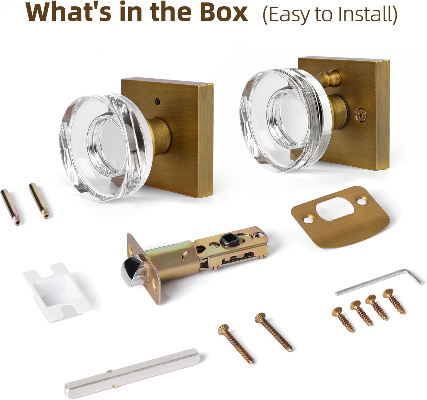 coolnews Crystal Door Knobs Antique Brass Door Knob Interior Privacy Door Knobs with Lock, Glass Door Knob Vintage Door Handle for Bedroom and Bathroom