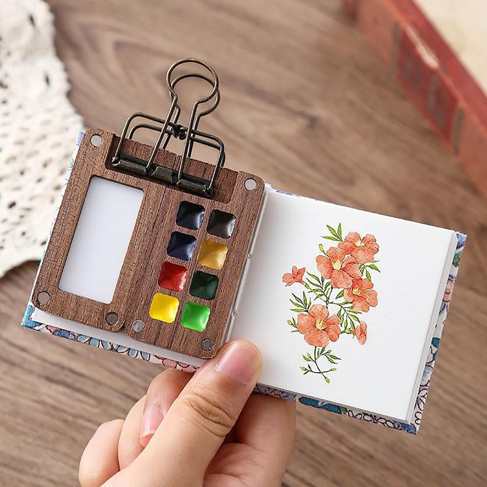 Amazon | Pocketartist水彩トラベルセット、ミニ水彩絵の具セット木製