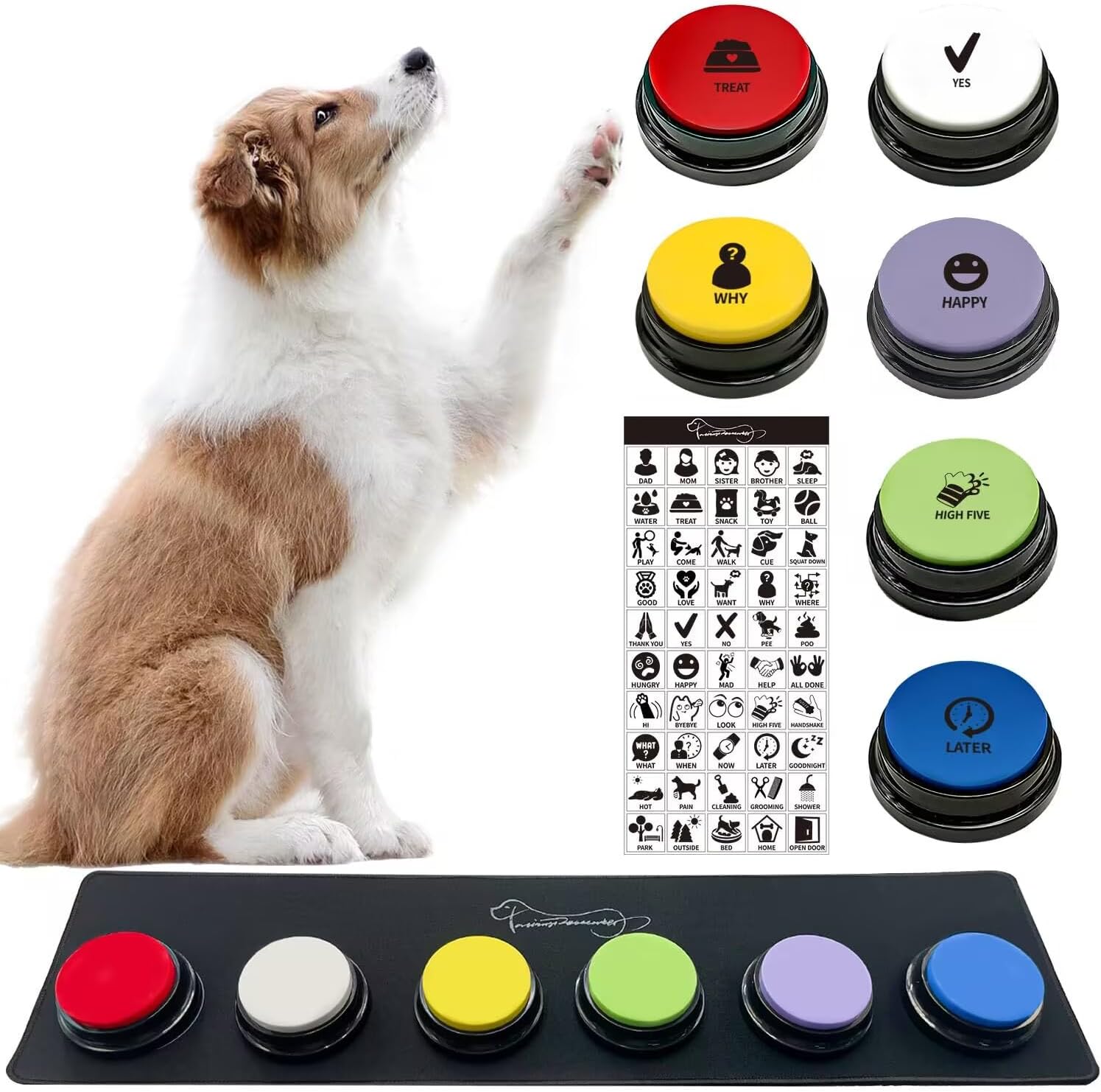 Set of 5 Color Dog Buttons with Rubber Mat for