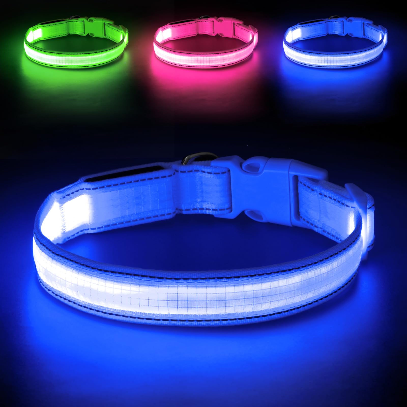 Leuchthalsband Hund, Hundehalsband Leuchtend (Blau, L) | Leuchthalsband Hund für kleine und große Hunde LED Halsband Hund Aufladbar, Leuchthalsband für Nachtspaziergänge