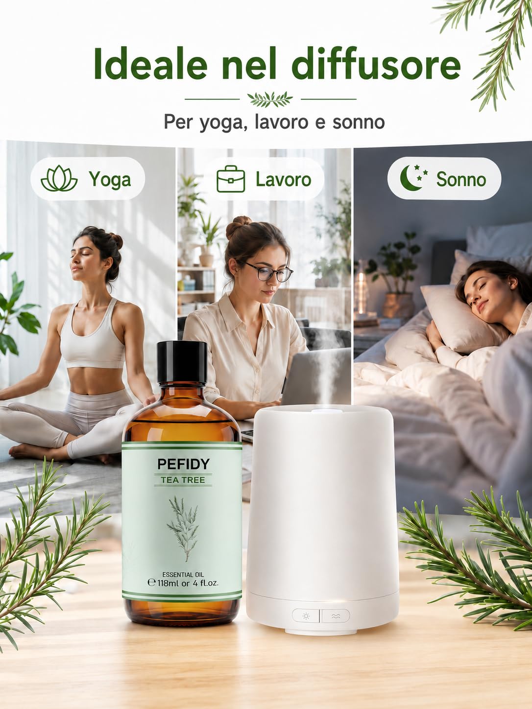 Olio Essenziale di Tea Tree 118ml, Olio di Melaleuca Alternifolia Distillato a Vapore, con Contagocce, per Diffusore, Shampoo, Unghie, Routine Pelle e Pulizia Casa
