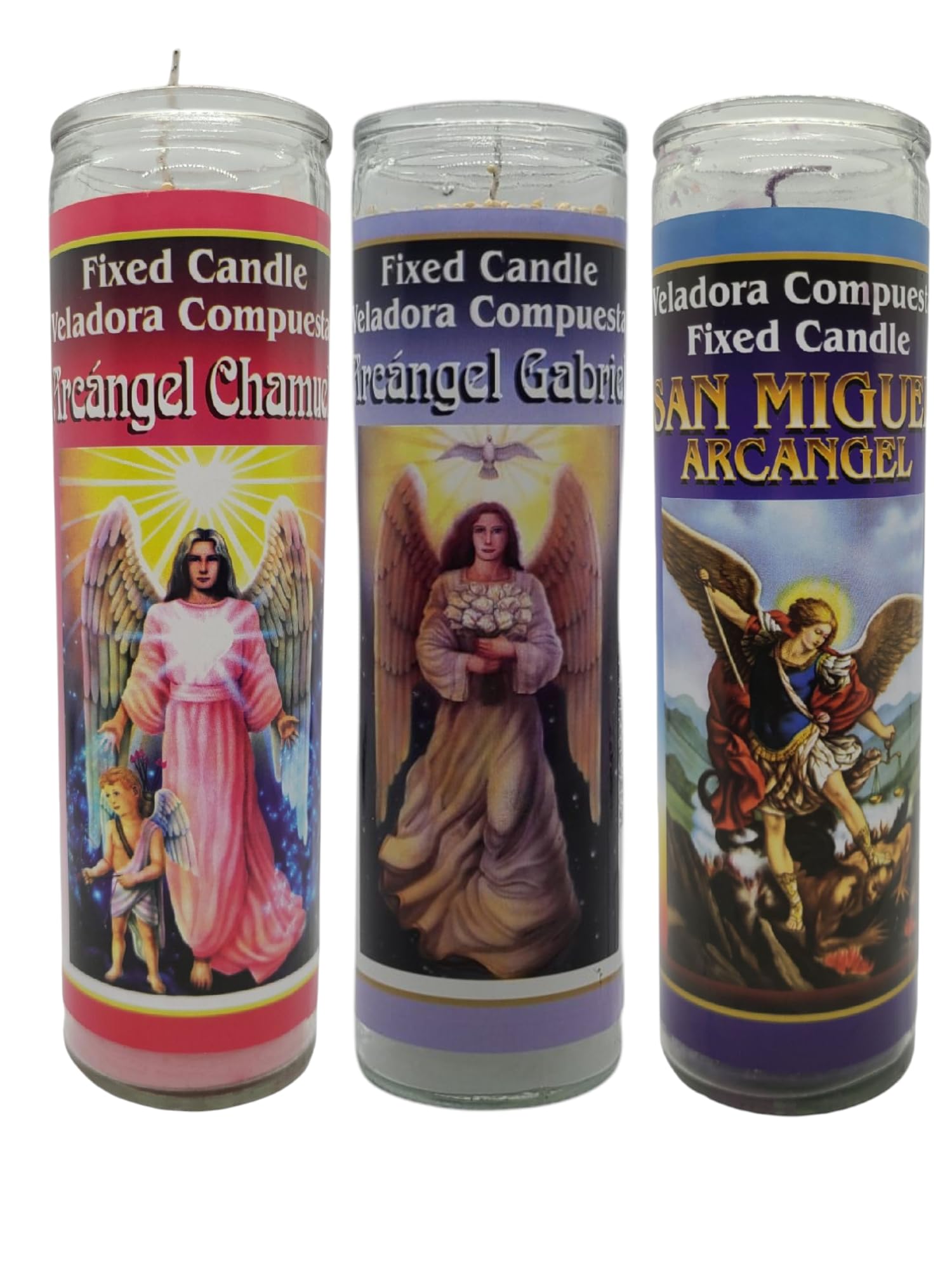 Fixed Candle Religious Prayer Candles Set, Archangel Collection, 3-Pack, Glass Jar
