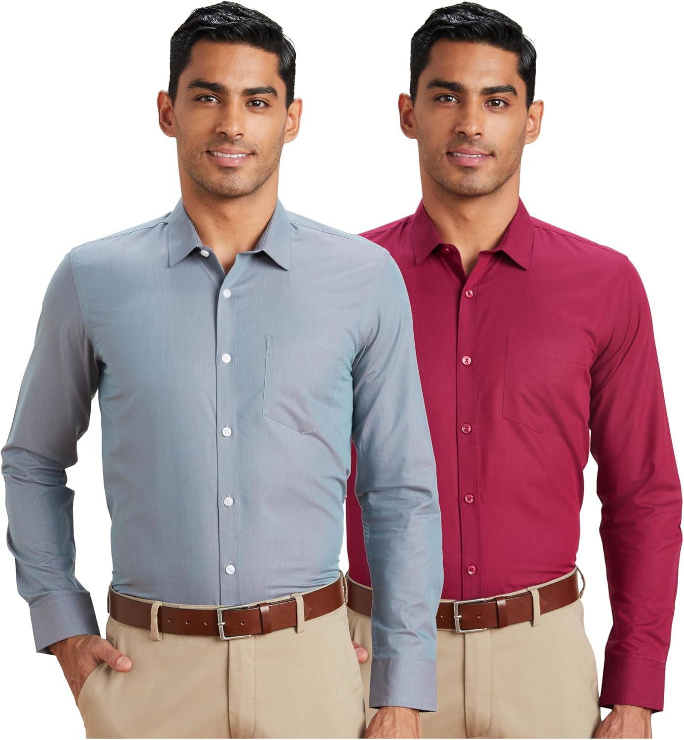 Amazon Brand – Symbol Men’s Solid Regular Fit Full Sleeve Formal Shirt (Combo Pack of 2) (SS18-SMFS-214_Dk. Green / Majenta_40)