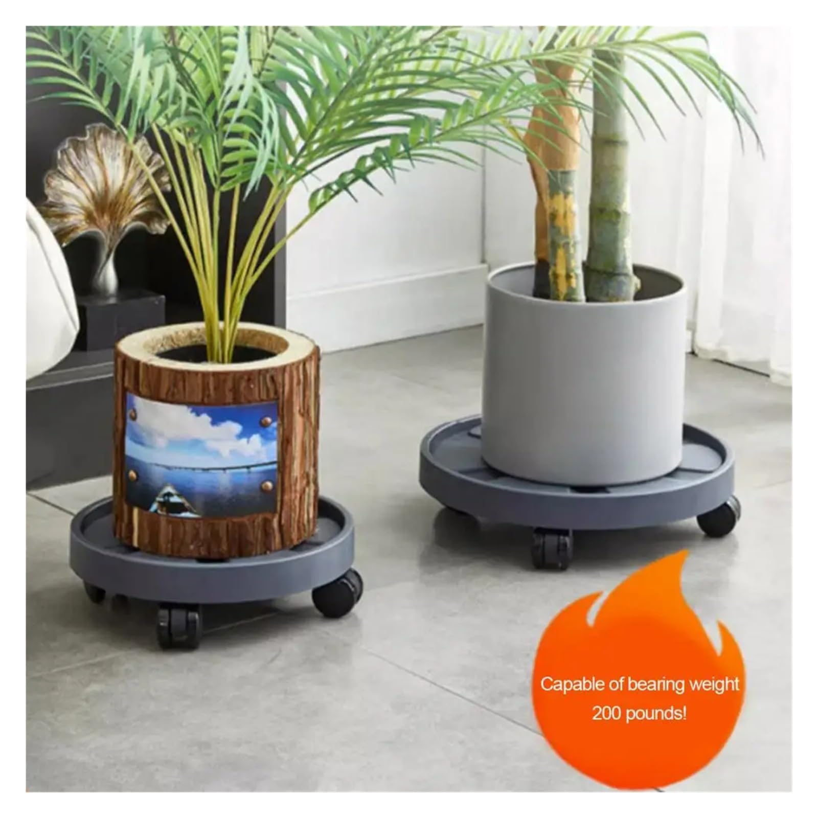 Blumentopfuntersetzer, Mit feststellbaren Rädern, robust, verhindert Bodenschäden, bietet Wasserspeicher, rollbarer Ständer for drinnen und draußen(Beige S)
