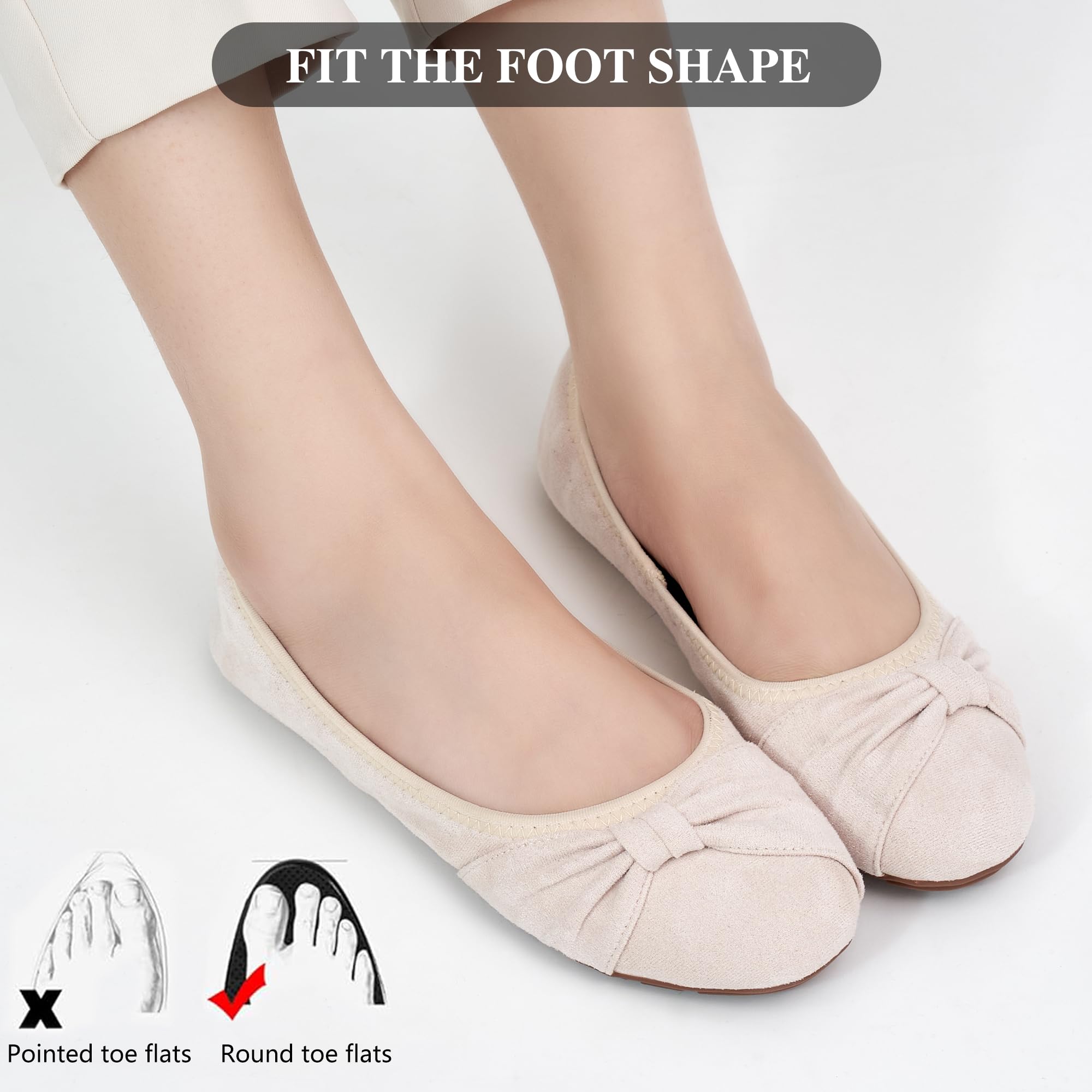 Ecetana Women's Ballet Flats Shoes Dressy Round Toe Bowknot Slip Ons Comfortable Suede Foldable Loafers for Casual Work Business: 7 Beige