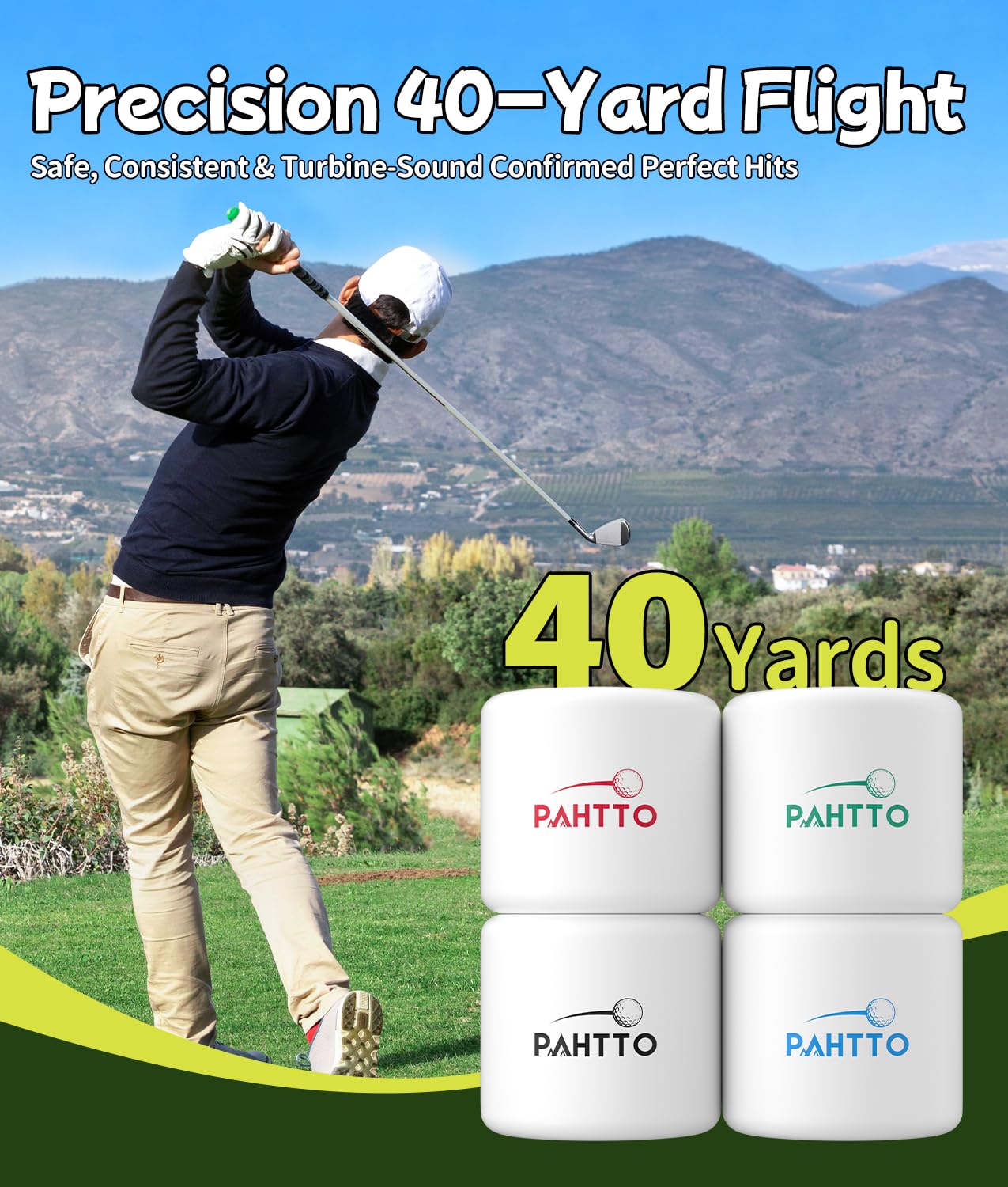 PAHTTO Balles de Golf d'entraînement, 12 pièces, Sensation de Frappe réaliste et Distance de vol limitée (Maximum 40 Yards), Plastique, 42 mm, pour s'entraîner avec Un Swing Complet dans Le Jardin