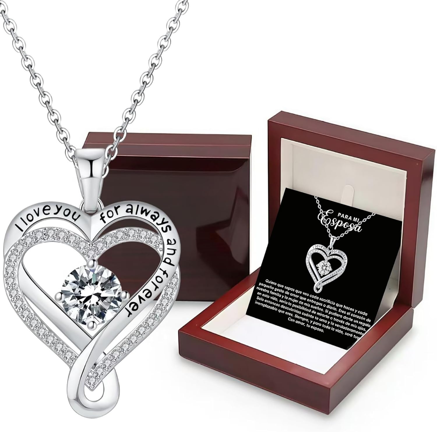 To My Wife 925 Silver Necklace From Husband, Necklace for Lover with Led Gfit Box For Romantic, Christmas Gifts, Valentines Day Gifts