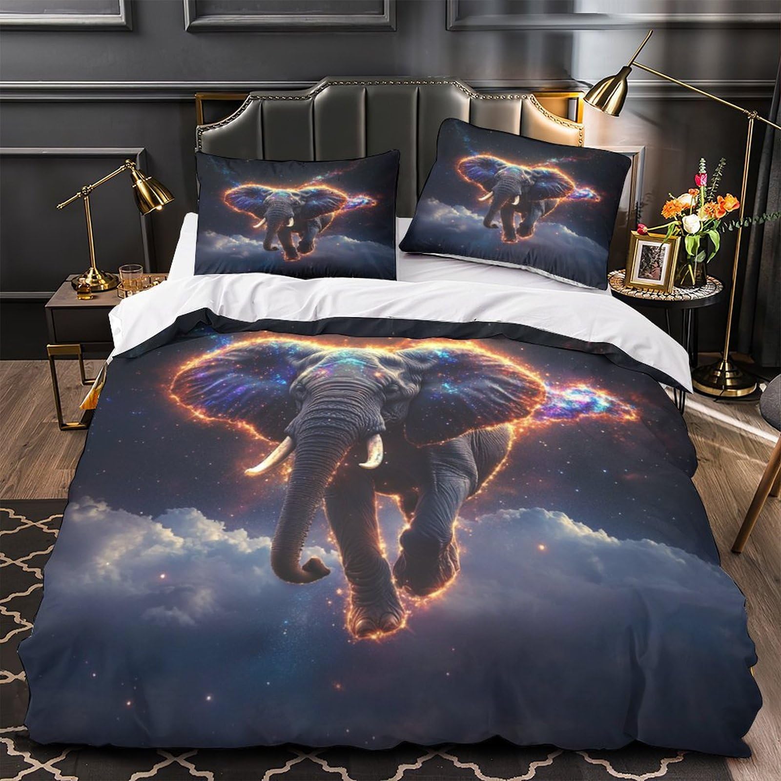 Housse de couette éléphant 3D en microfibre 220x240 cm avec 2 taies d'oreiller pour lit King