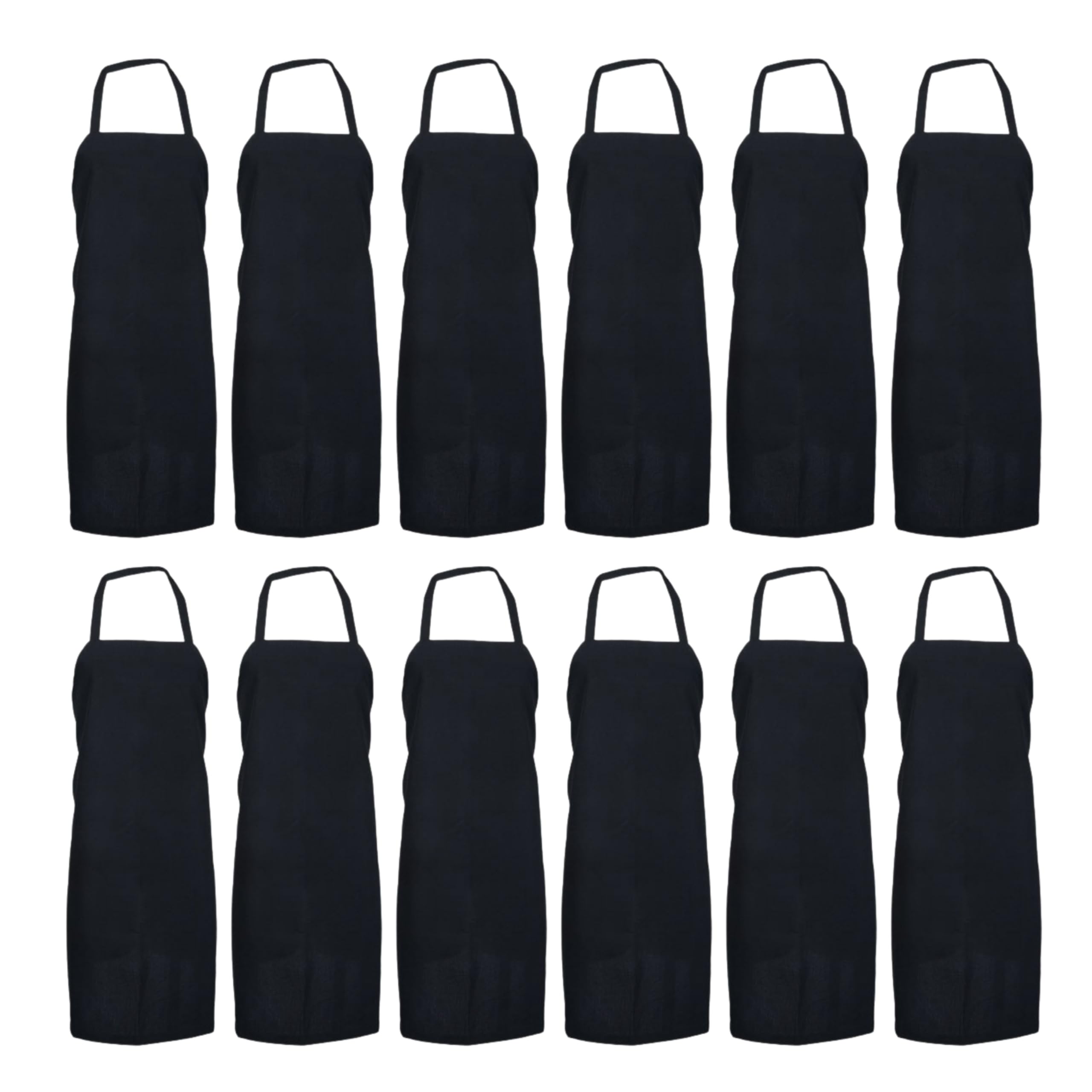 PINNACLE 12 Pack Large Cut Bib Apron w/Tubular Braid Ties A2300 - Black