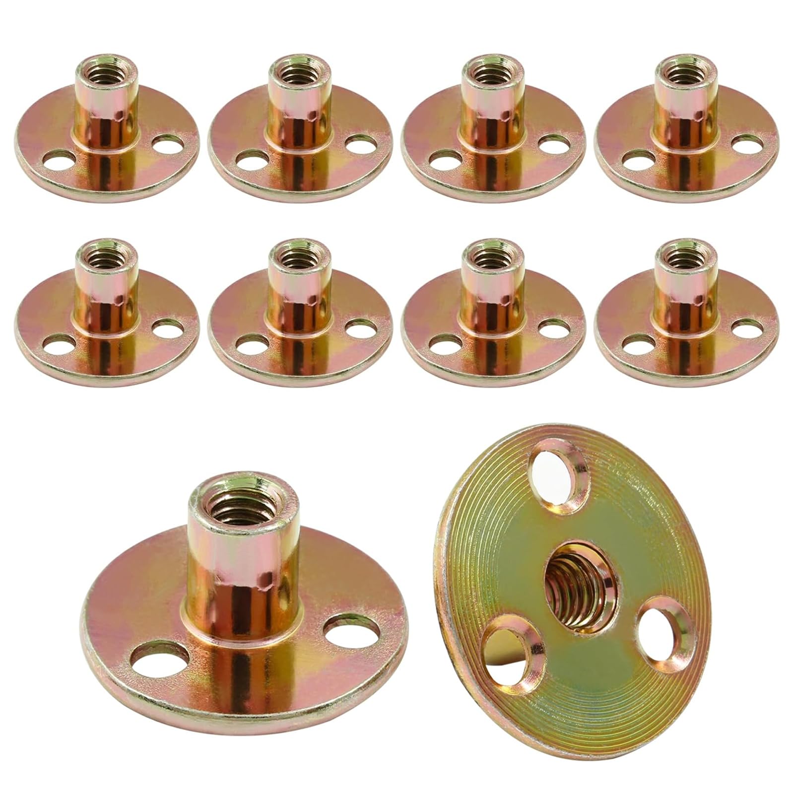 10 Dadi A T M10x17 Mm Zincati In Acciaio – Base Rotonda Con 3 Fori, Per Mobili E Saldature, Nero