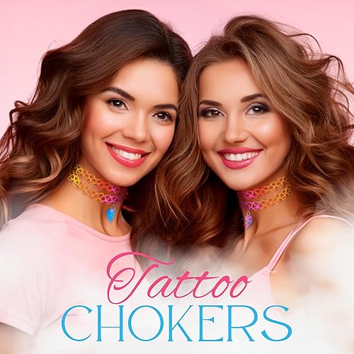 Miniatura 4 de BodyJ4You Juego de 12 gargantillas elásticas estilo tatuaje, accesorios y joyería de los años 90 y 2000, rosado, azul, verde, colorido, arcoíris,