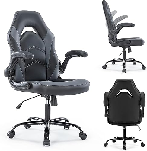 Silla de juegos de computadora con respaldo alto, asiento de oficina ergonómico con reposabrazos abatible, silla de videojuegos con ruedas para