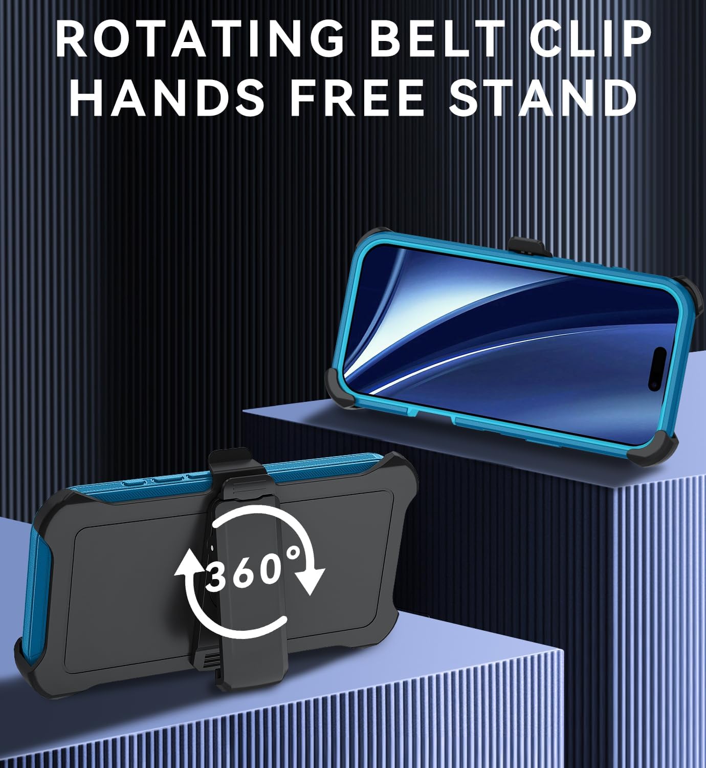 Magnetic for iPhone 15 Pro Case,with Belt Clip,[Compatible with Magsafe] W/Tempered Glass Screen Protector,Anti-Drop,Shockproof,Heavy Duty Protection (Lake Blue) - Image 7