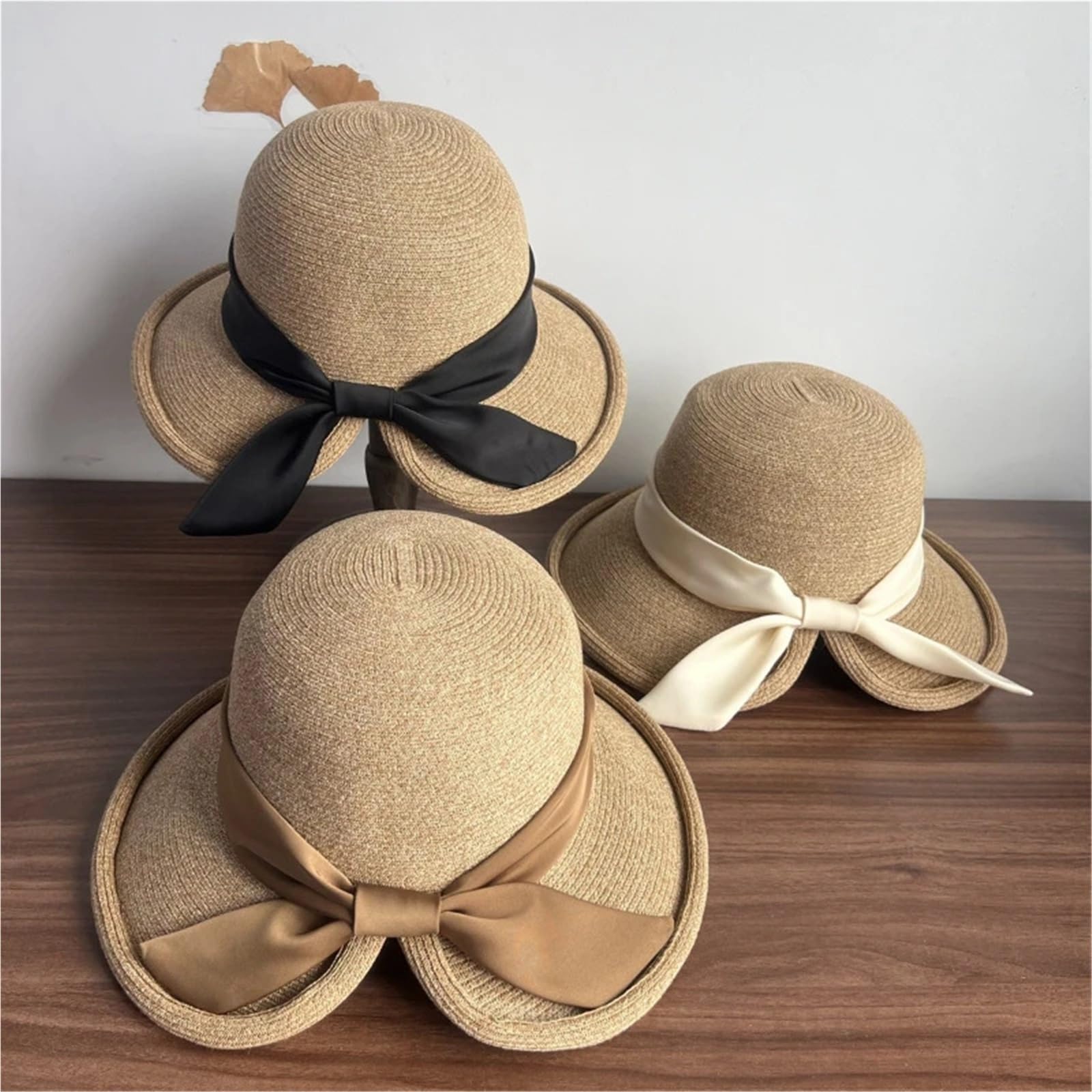 Sombrero de Paja con Abertura ala Ancha Elegante Dulce Arco Sol Playa for Mujer Verano para Viajes y Vacaciones
