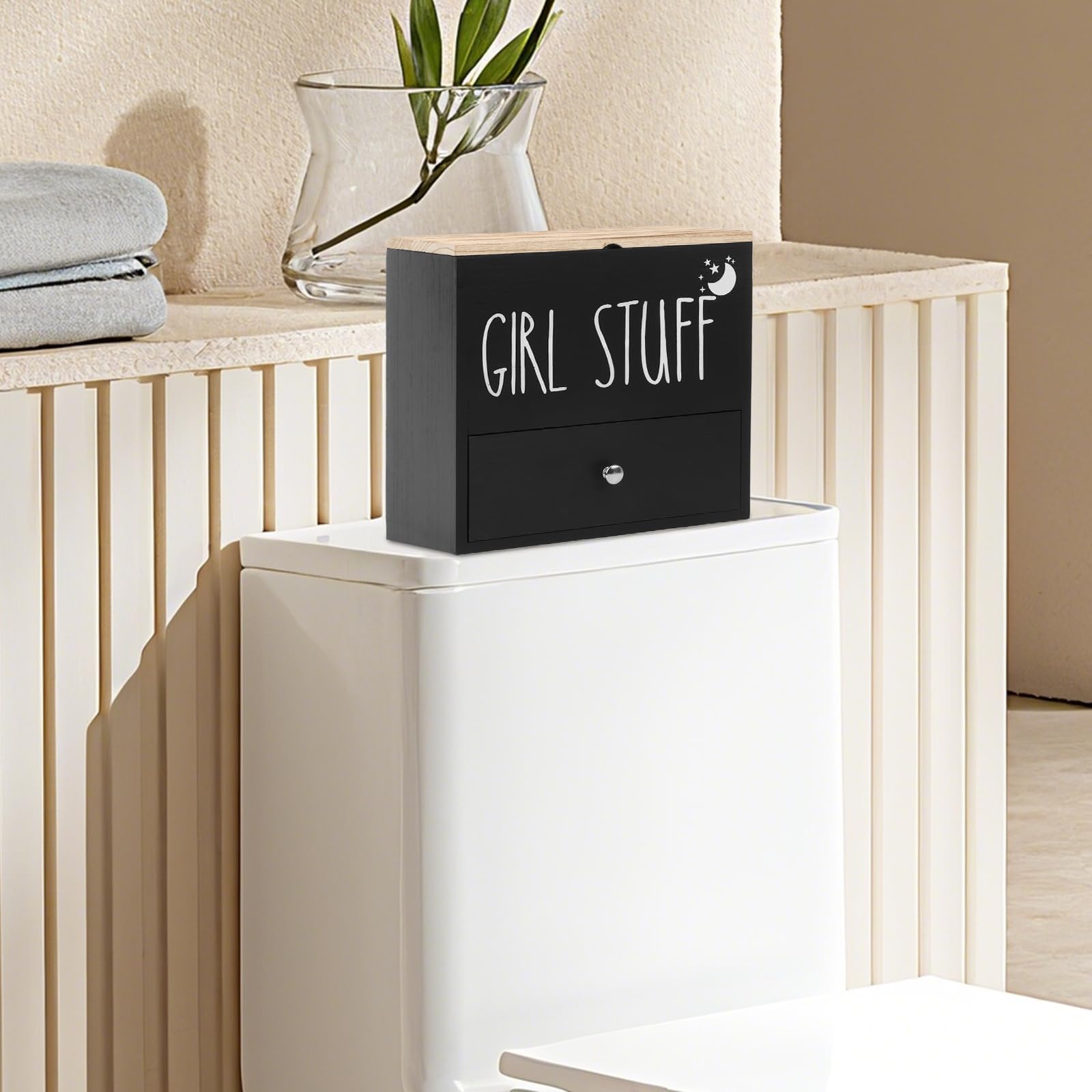 Caja Para Compresas y Tampones, 2 Compartimentos Caja Tampones con Tapa Organizador de Compresas y Tampones Dispensador de Almohadillas de Algodón para Baño, Tocador, Salón, Nergo