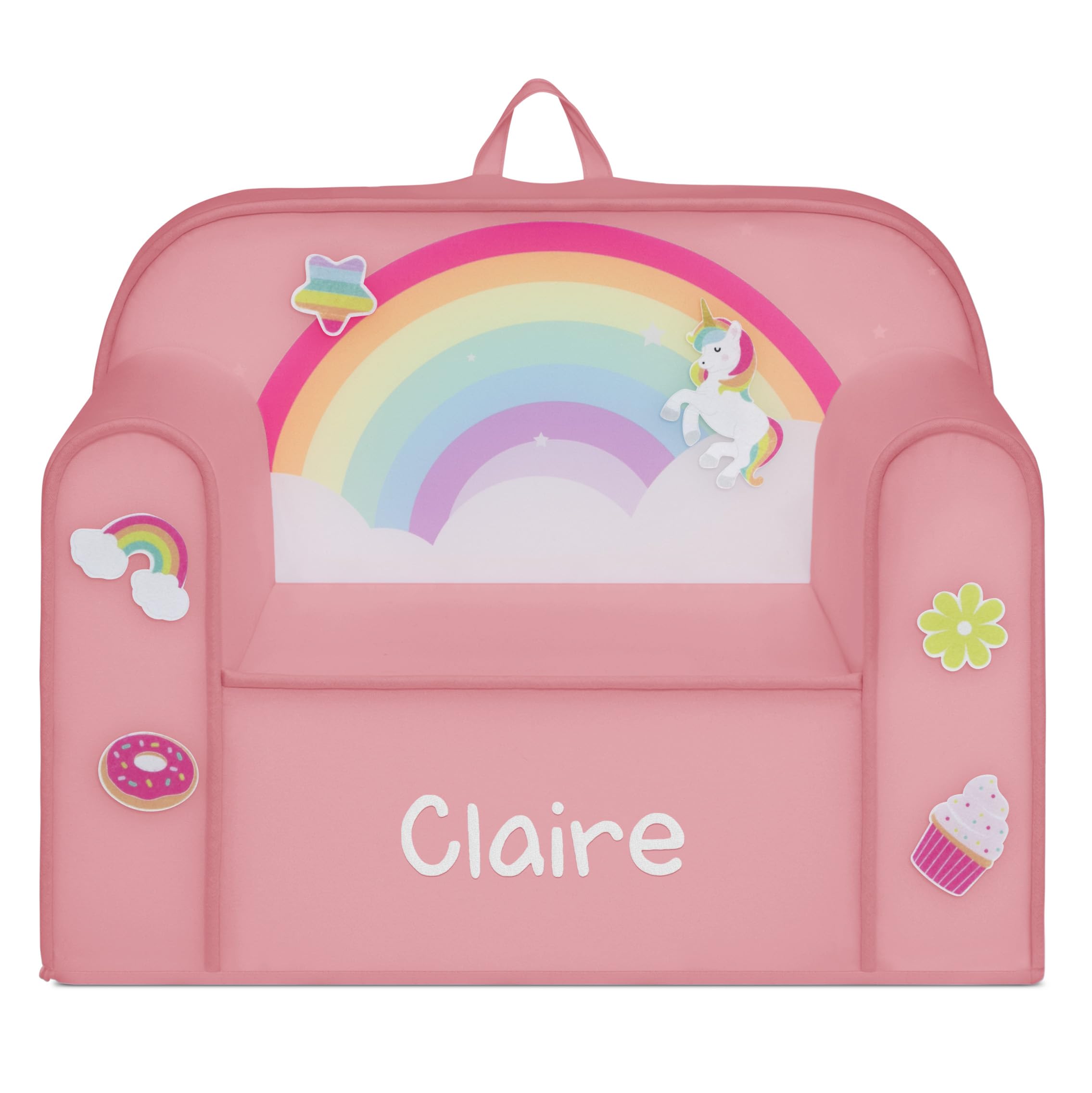 Delta Children Personalized Mix & Match Cozee Kids Chair with Interchangeable Patches, Rainbow