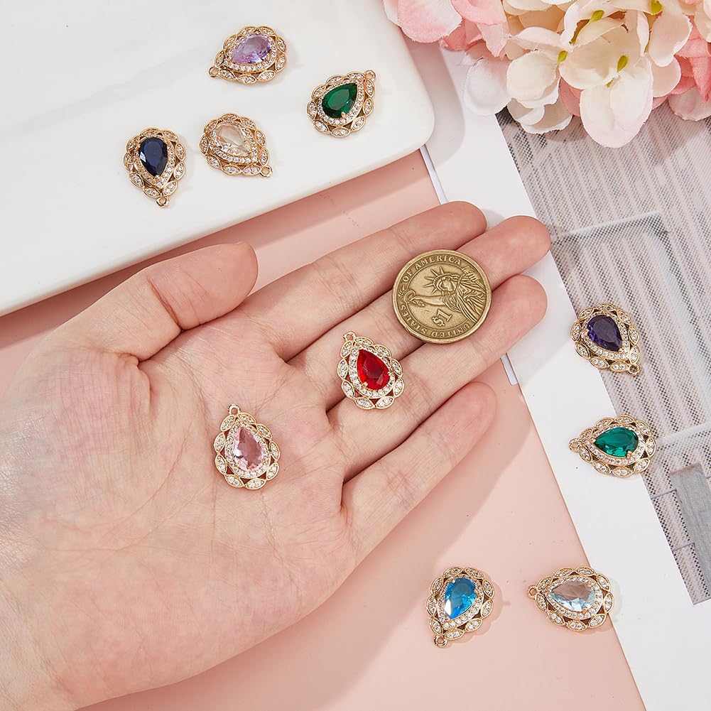 10Pcs Teardrop Rhinestone Charms 10 Colors Rhinestone Crystal Water Drop Dangle Charms Faceted Glass Teardrop Brass Pendants for Necklace Earrings Bracelets Jewelry Making DIY Crafts - Image 3