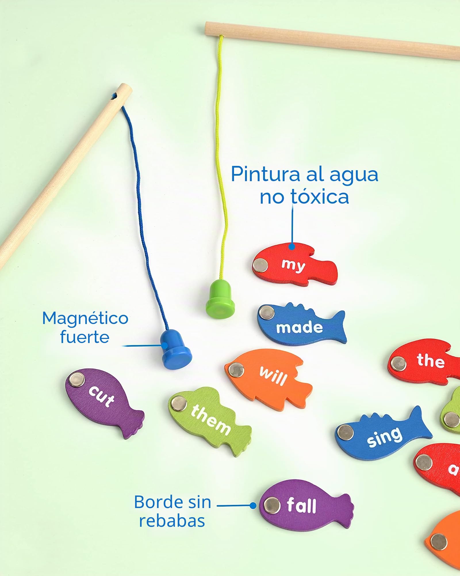 Coogam Juego magnético de madera para pesca, juego de palabras, aprendizaje de palabras, tarjetas de memoria Montessori, juguete educativo para niños de 3, 4, 5 años