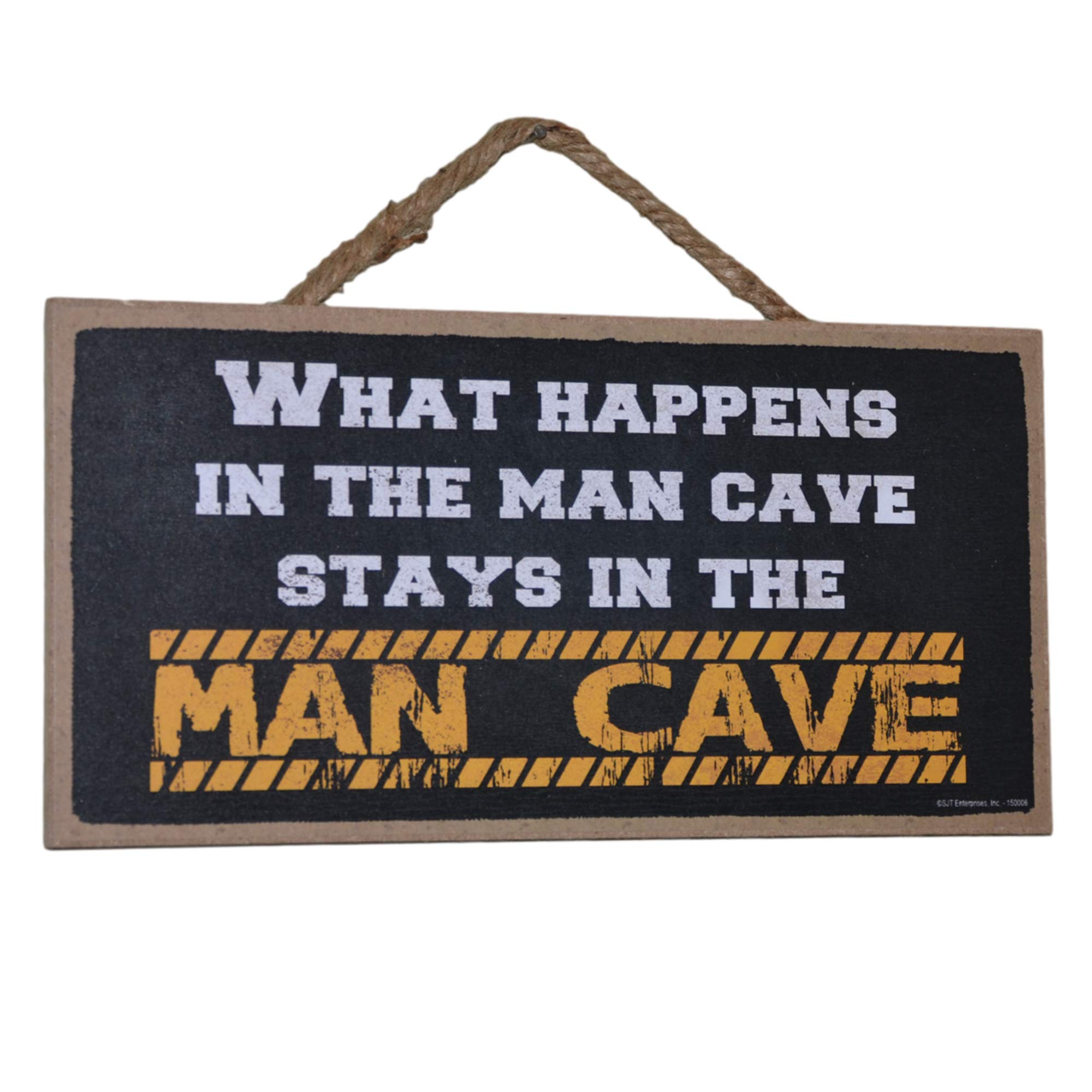 Popfizzy Wood Sign What Happens in The Man Cave Stays in The Man Cave Hanging Wall Plaque Decoration for Men for 5x10”