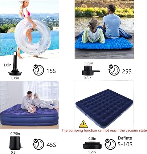 Miniatura 6 de LUOOV Bomba de aire eléctrica, bomba de aire portátil para campamento al aire libre, cojines inflables, camas de colchón de aire, barcos, anillo