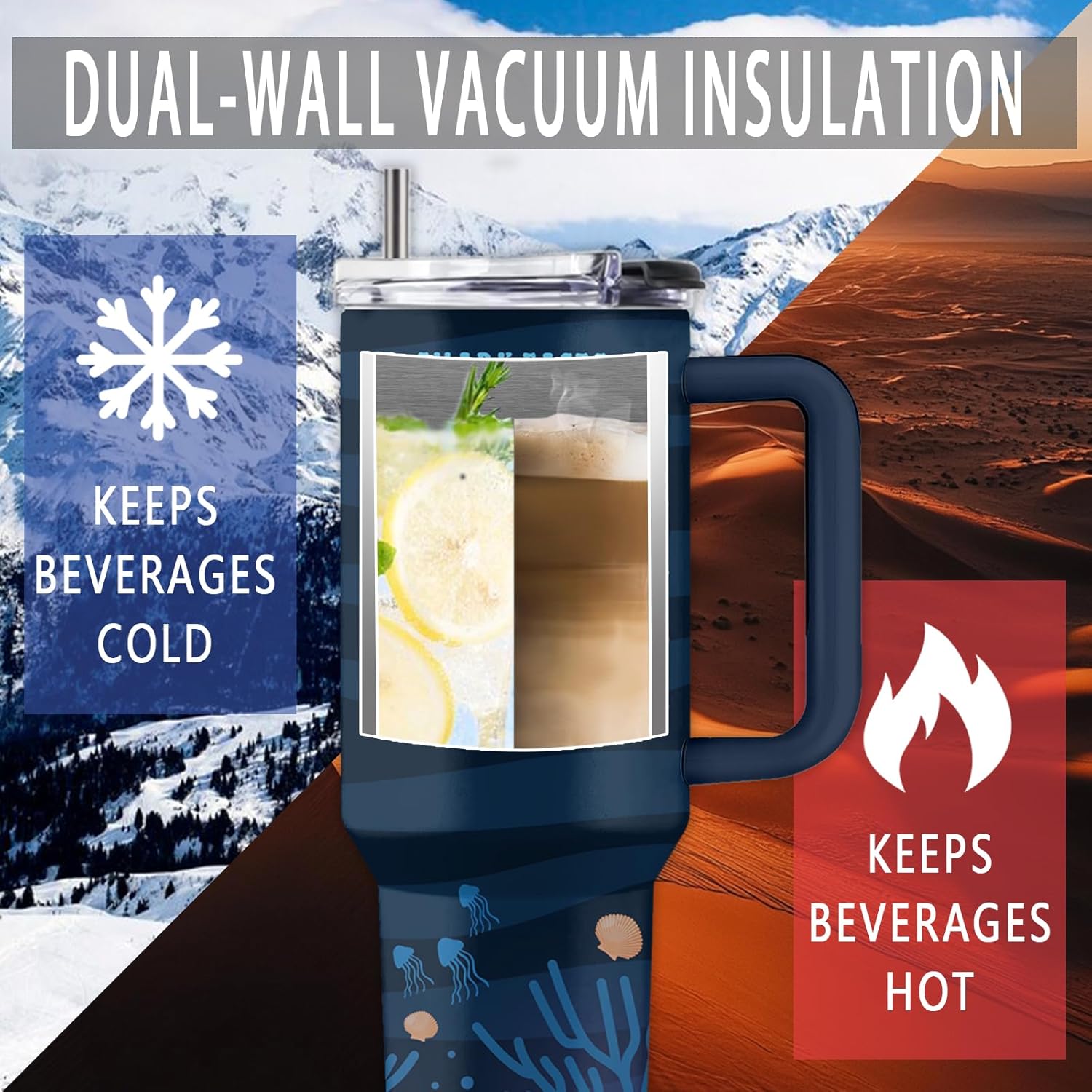 Whale Shark Gifts, Sharks Faces Tumbler with Handle & Straw & Lid, 40 Oz Stainless Steel Shark Cup, Sharks Animal Lovers Gift for Thanksgiving Christmas Birthday, 1 PCS - Image 5