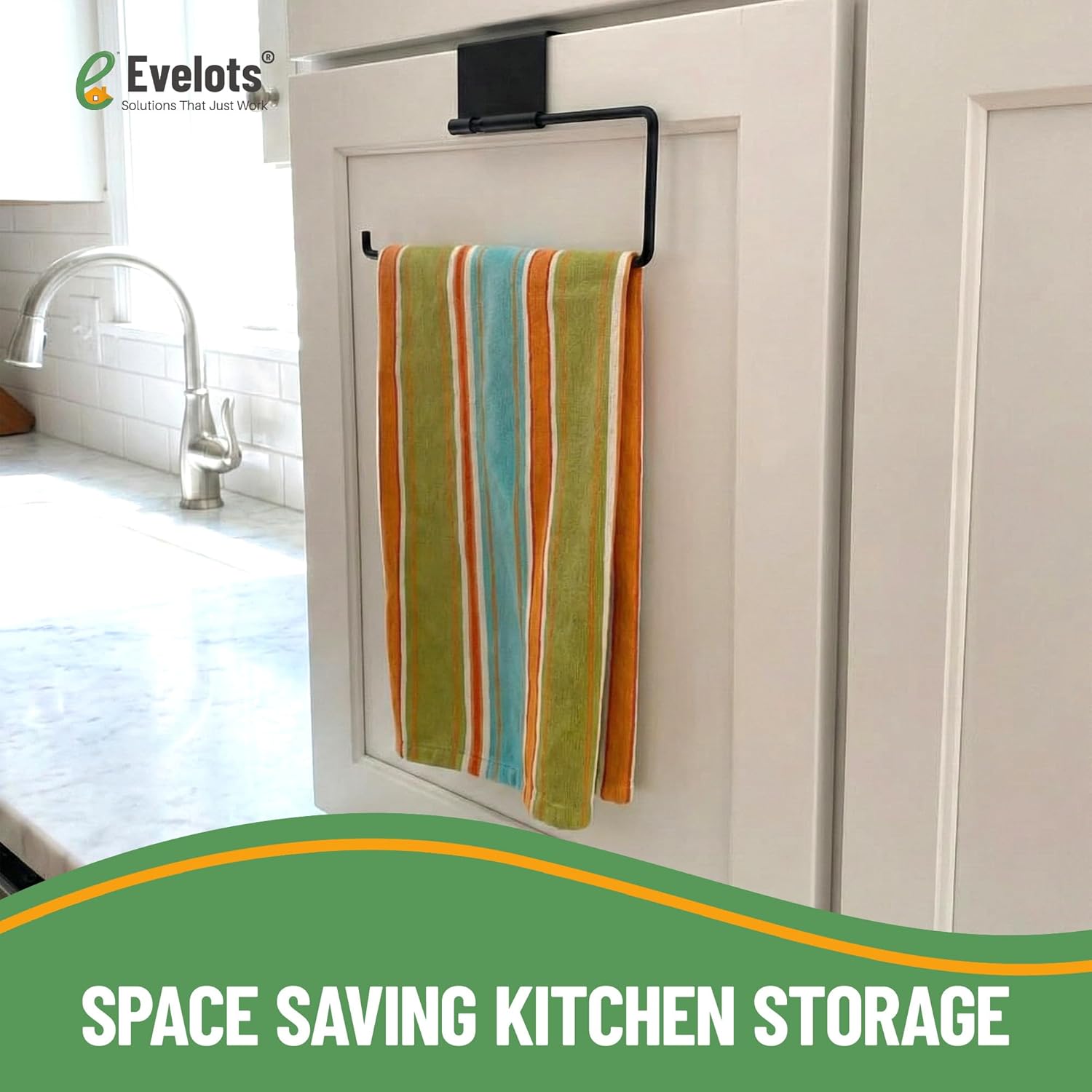 Evelots 2-in-1 Pot Lid Organizer with Towel Holder - 2 Pack, 3-Tier Cabinet Door Rack - Space-Saving Kitchen Organizer for Glass or Metal Pan Lids & Towels - Over the Door Design - Black