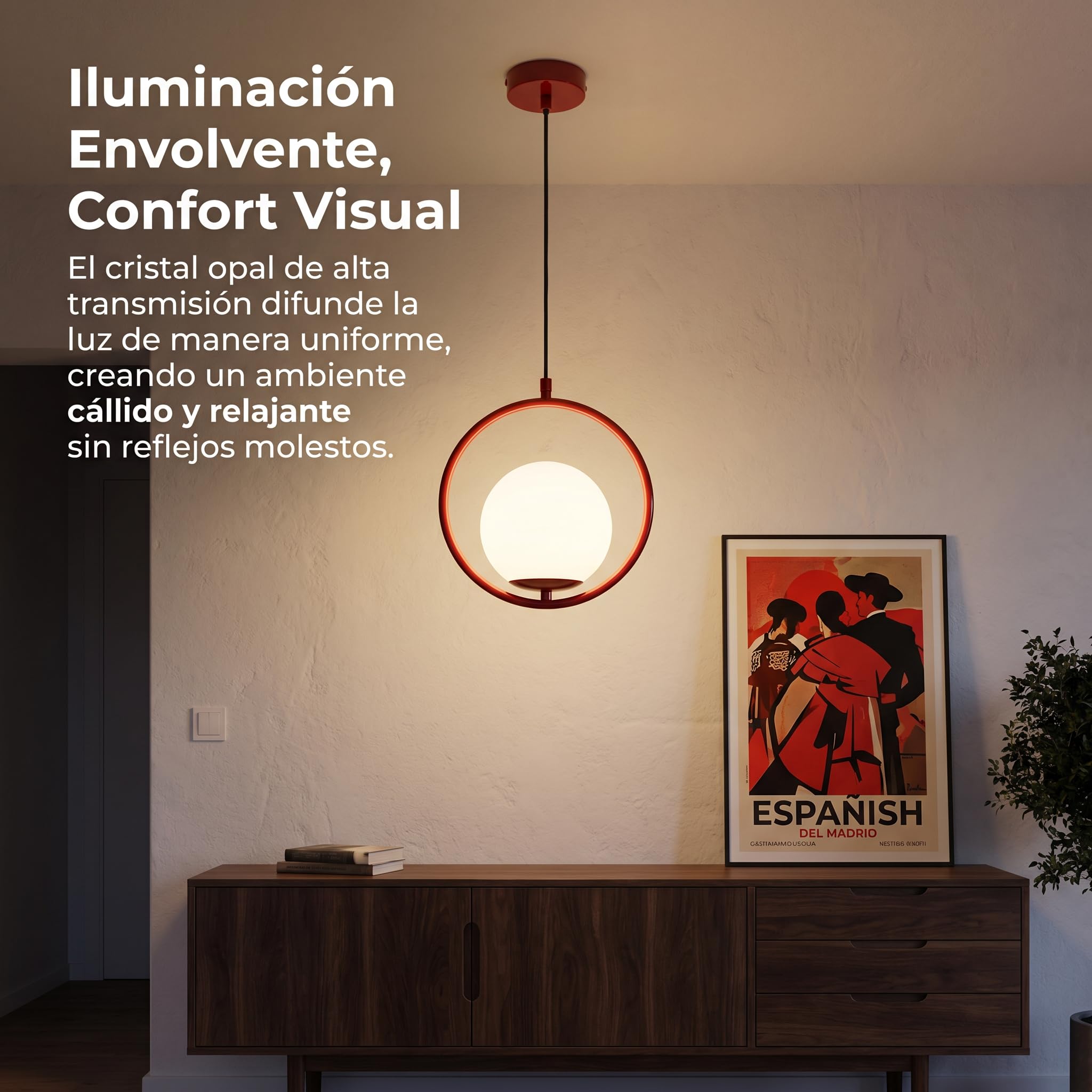 BARCELONA LED Lampada a Sospensione KATE Rossa E27, Sfera in Vetro Opalino, Lampadario Moderno a Sospensione, Design Minimalista per Soggiorno Sala da Pranzo Camera Cucina