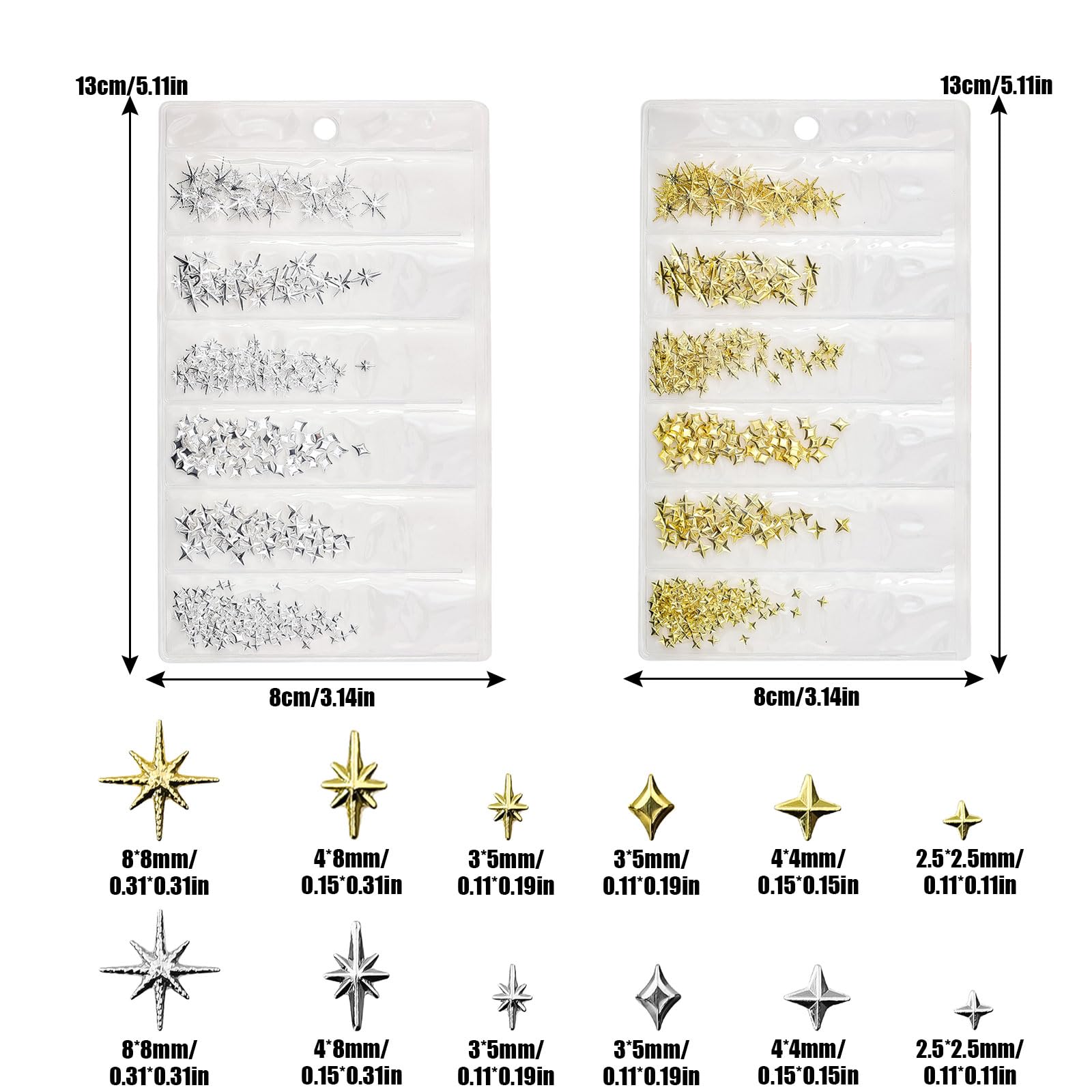 Gold Silver Star Nail Charms - Image 2